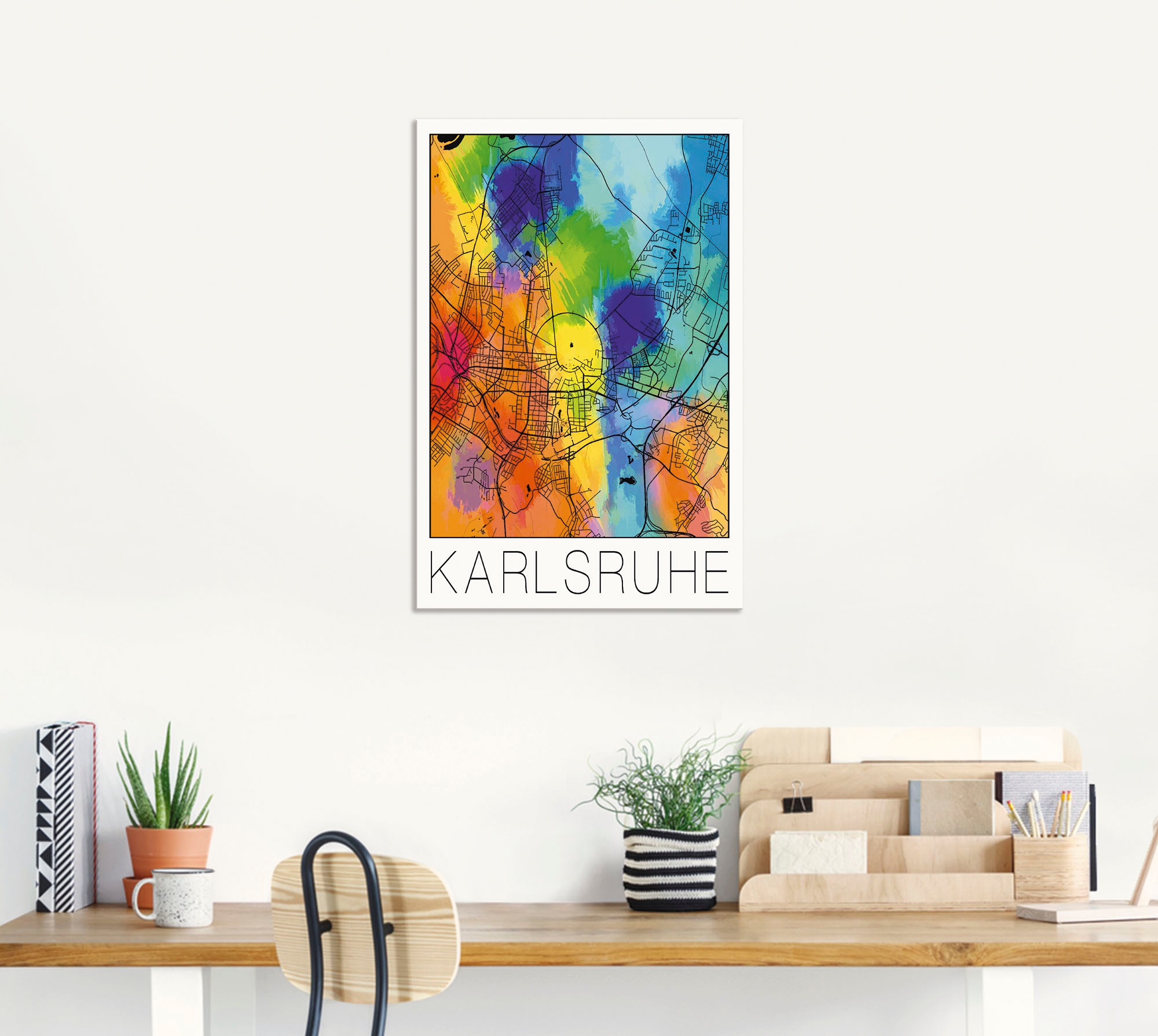 Artland Wandbild »Retro Karte Karlsruhe Aquarell«, Deutschland, (1 St.), als Alubild, Outdoorbild, Poster in verschied. Größen