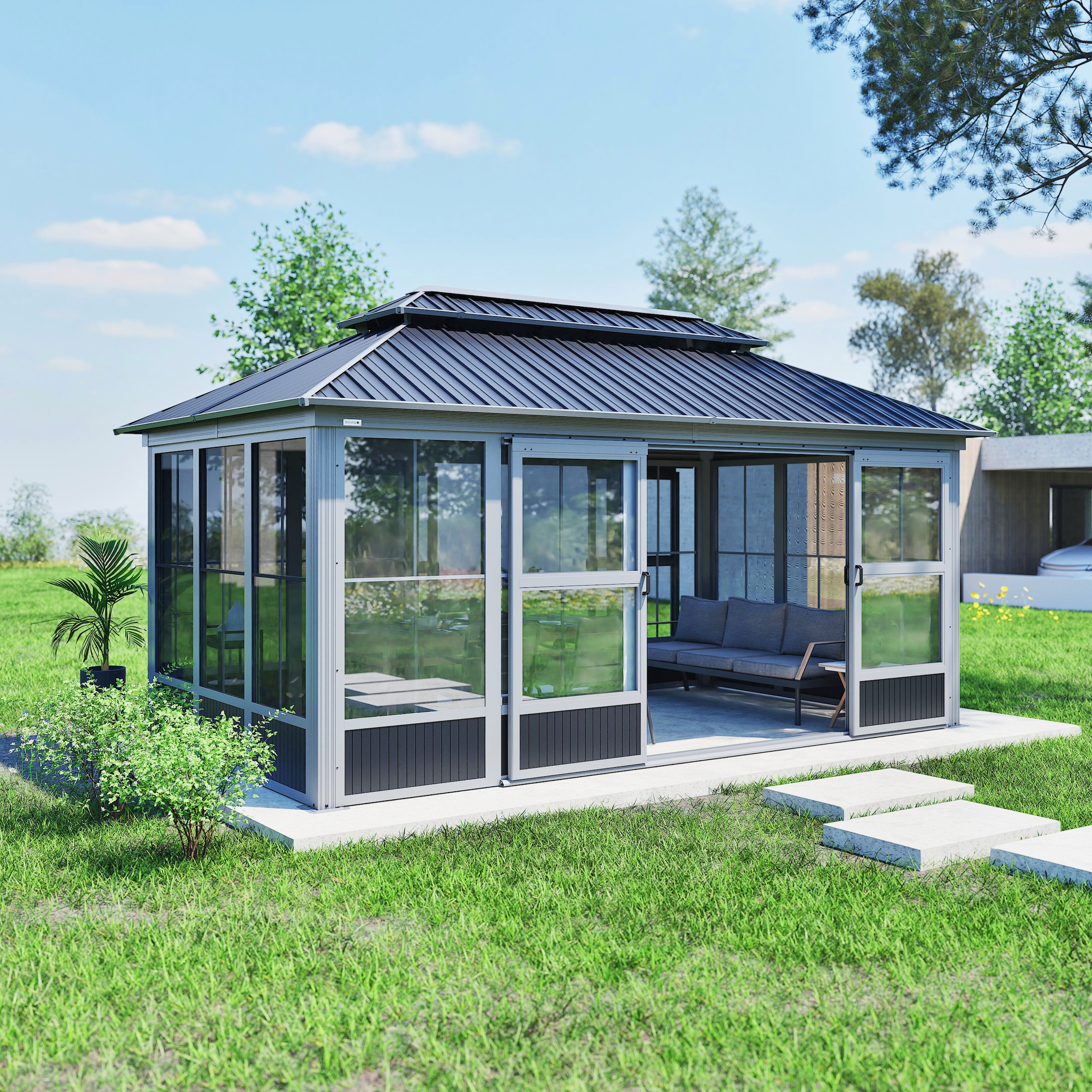 Sojag Pavillon »Malta 1010 Schwarz« Massive Konstruktion aus Aluminium