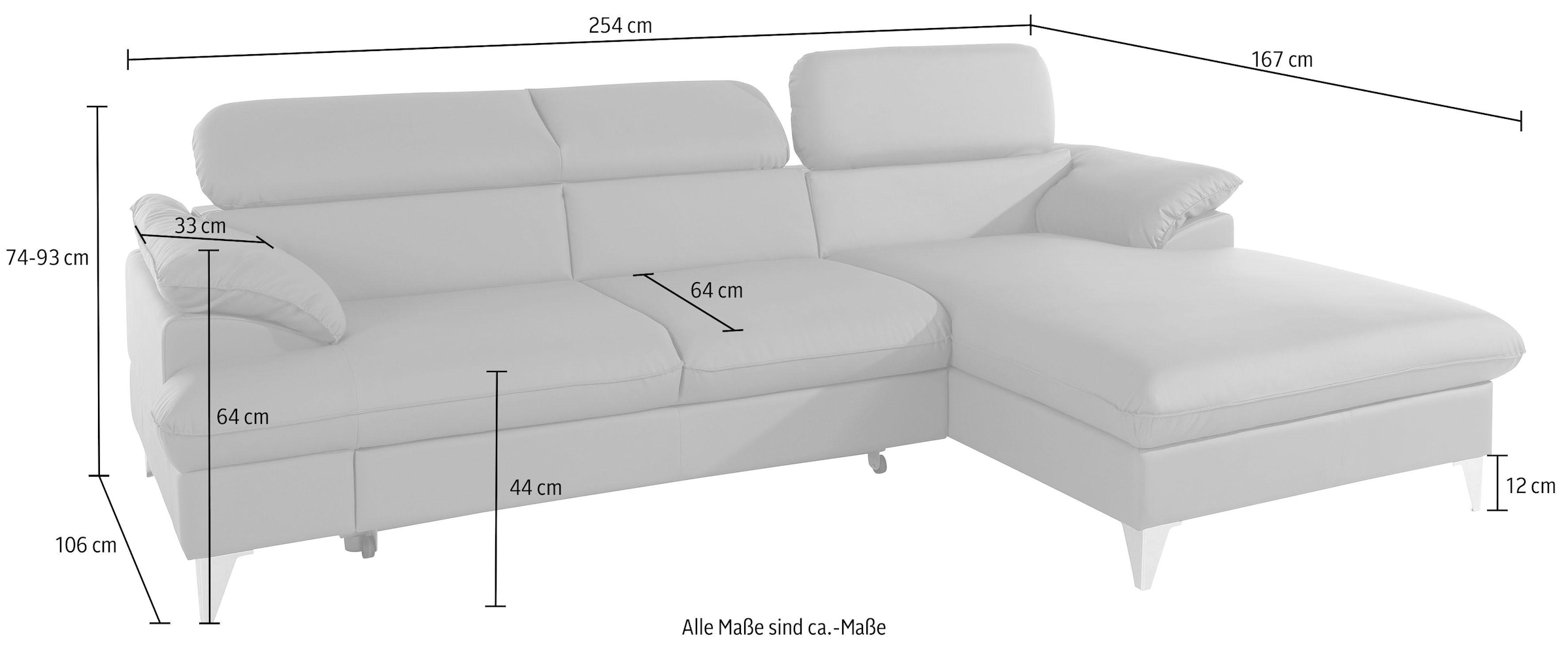 COTTA Ecksofa »Caluso L-Form«, mit Kopfteilverstellung, wahlweise mit Bettfunktion & Bettkasten