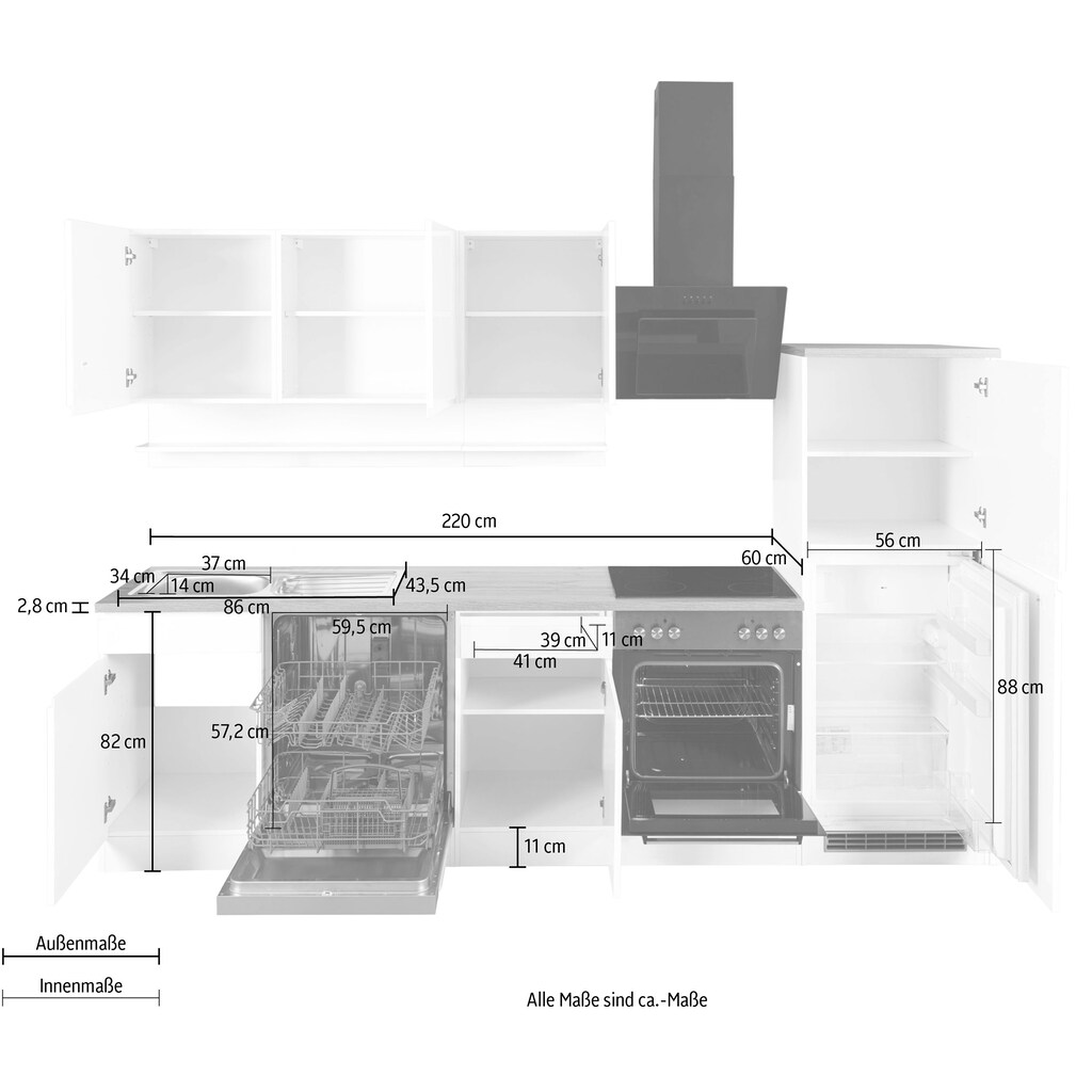 HELD MÖBEL Küche »Virginia«, Breite 280 cm, wahlweise mit E-Geräten