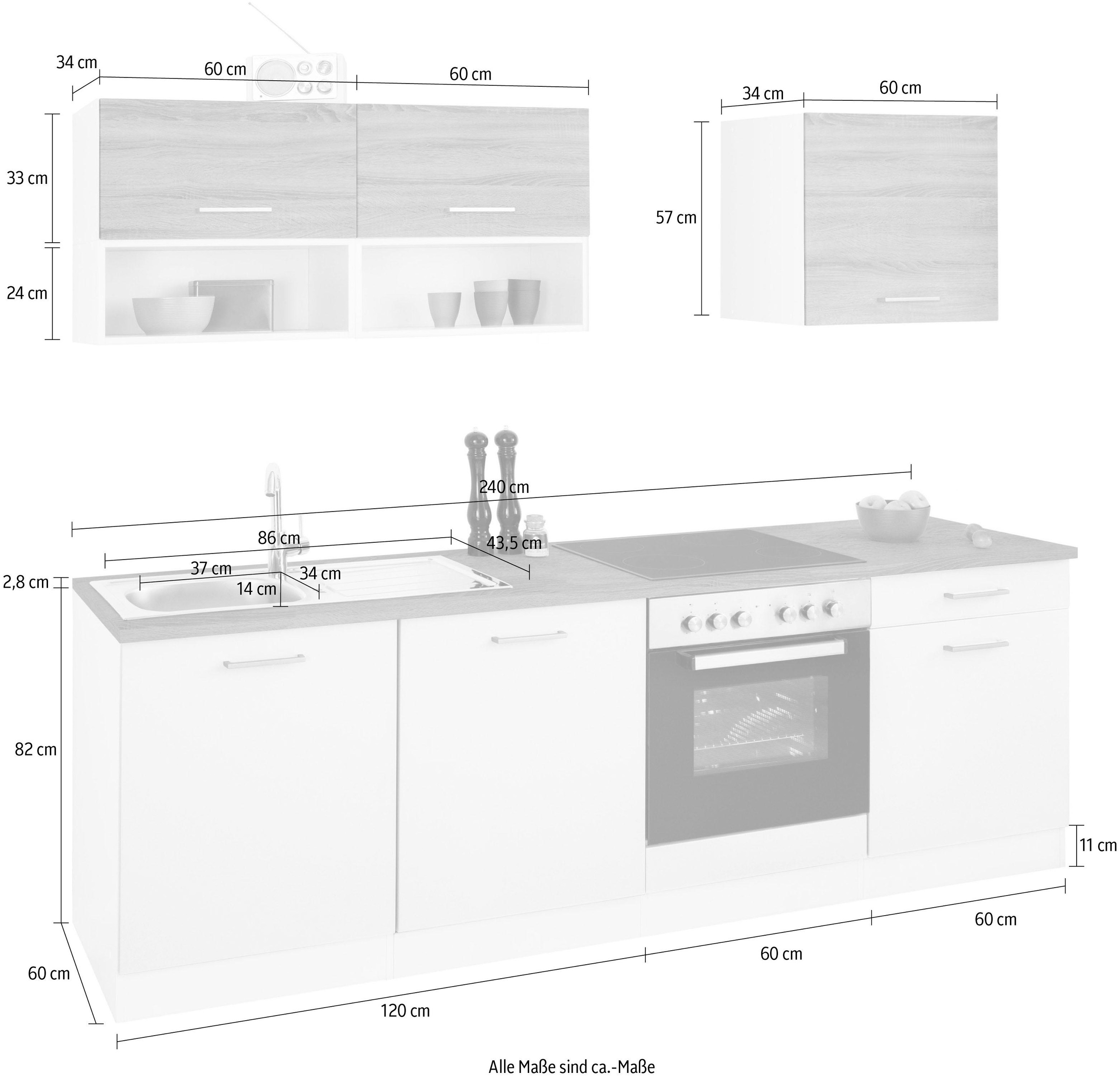 KOCHSTATION Küchenzeile »KS-Visby«, ohne E-Geräte, Breite 240 cm