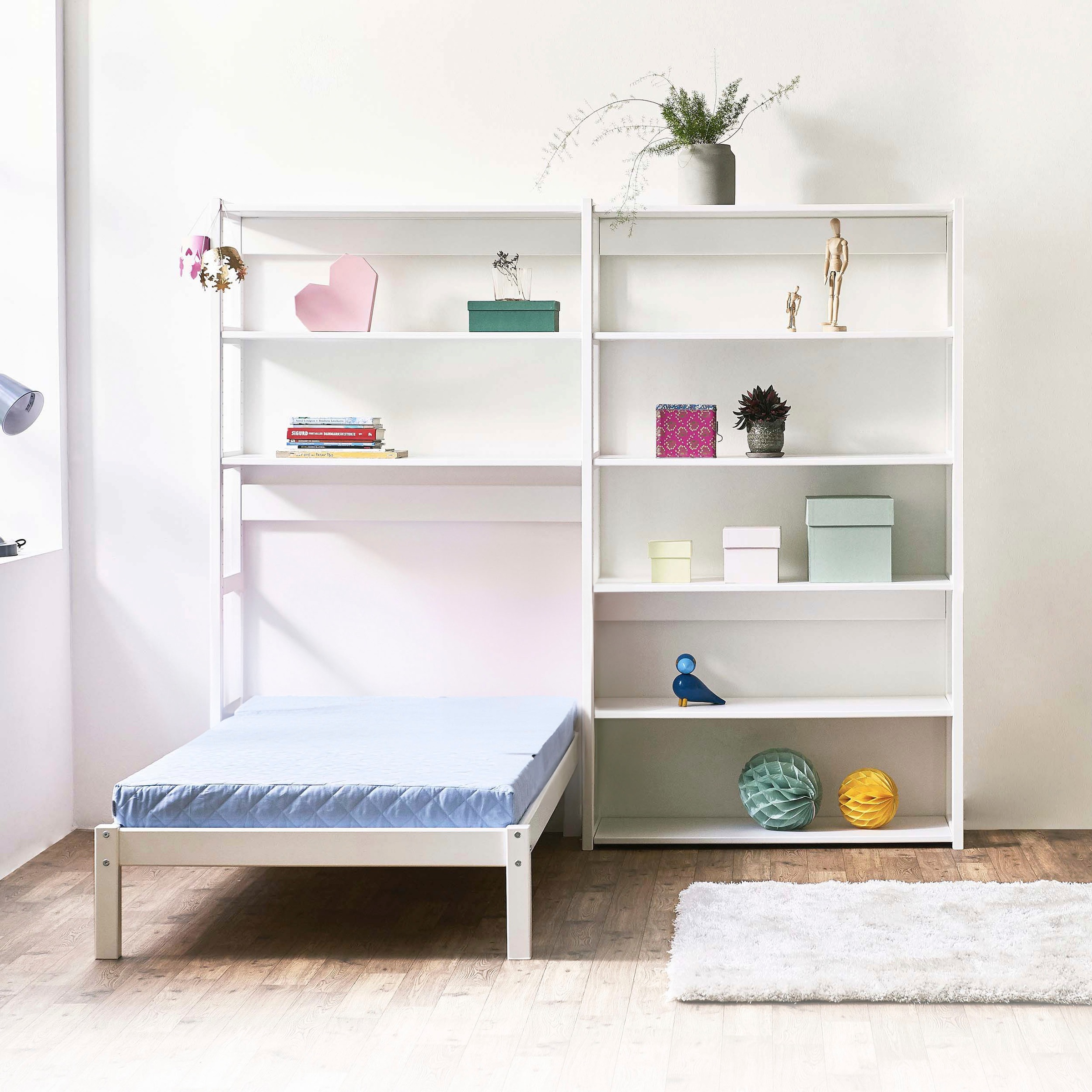 Hoppekids Jugendzimmer-Set »STOREY«, (Set, 16 tlg., Kinderbett, Rollrost, Schaummatratze, Regalsystem, 8 Einlegeböden)