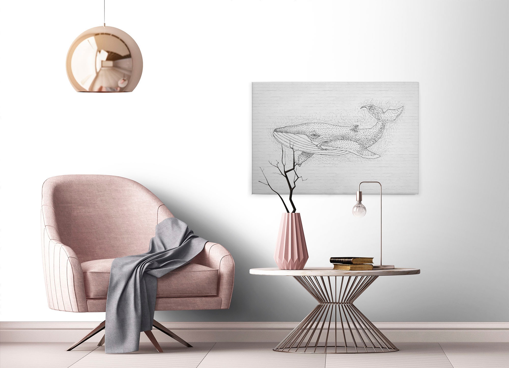 A.S. Création Leinwandbild »titan«, Kunst-Tiere-Kinder, (1 St.), Schwarz-Weiß Zeichnung Wal Keilrahmen Leinwand-Bild Wohnzimmer modern