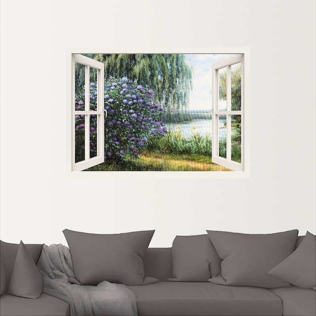 Artland online Wandbild oder als Größen Leinwandbild, kaufen St.), versch. »Hortensien Wandaufkleber in Poster (1 Fensterblick, am See«,