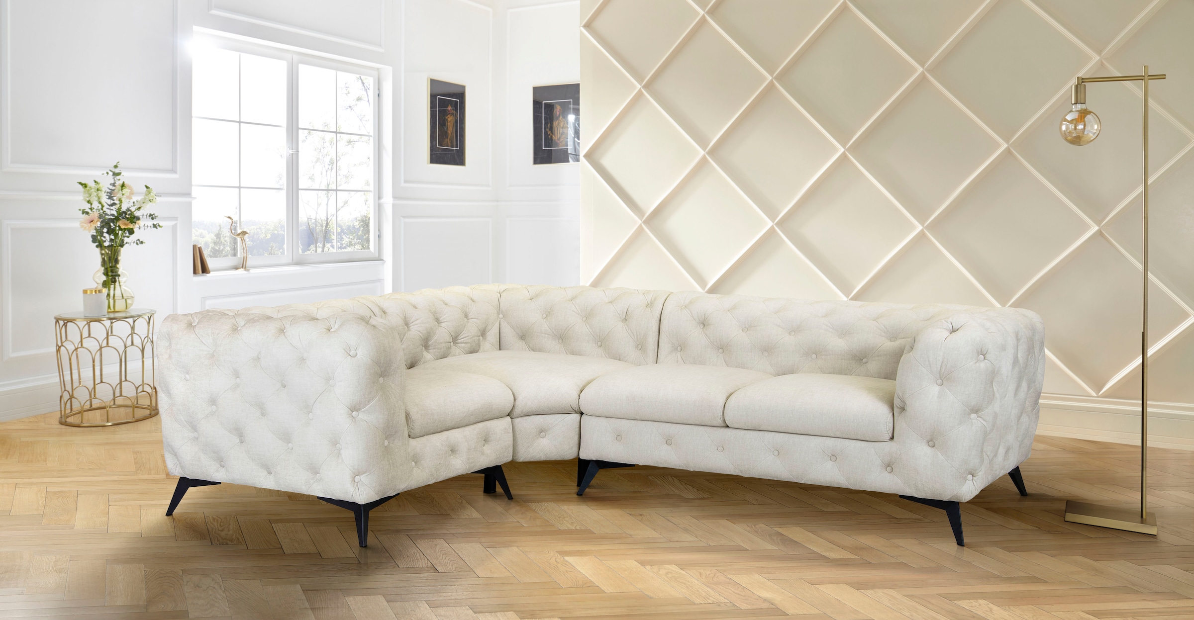 Leonique Chesterfield-Sofa »Ecksofa GLYNIS L-Form mit Wellenunterfederung, günstig online kaufen