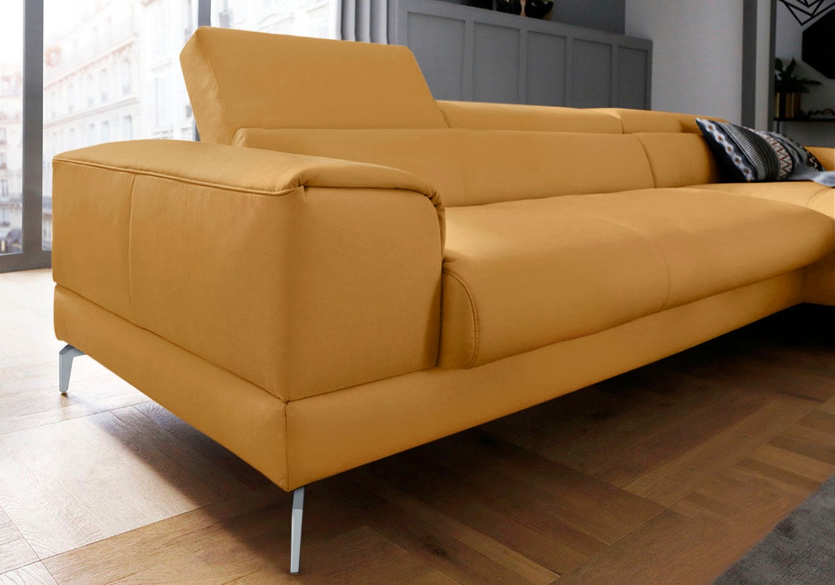 W.SCHILLIG Ecksofa »piedroo, Designsofa mit tollem Sitzkomfort, bequem und elegant, L-Form«, Kopfteilverstellung, wahlweise mit Sitztiefenverstellung, Breite 343cm