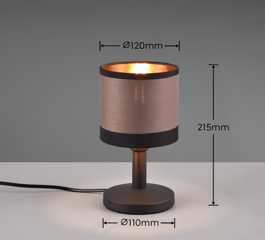 REALITY Leuchten Schreibtischlampe »DAVOS, Tischleuchte exkl 1xE14 max 10W On/Off Touch Steuerung«, 1 flammig, Leuchtmittel E14 | Leuchtmittel wechselbar, Nachttischlampe Höhe 22cm mit Touchfunktion und Stoffschirm Ø12 cm