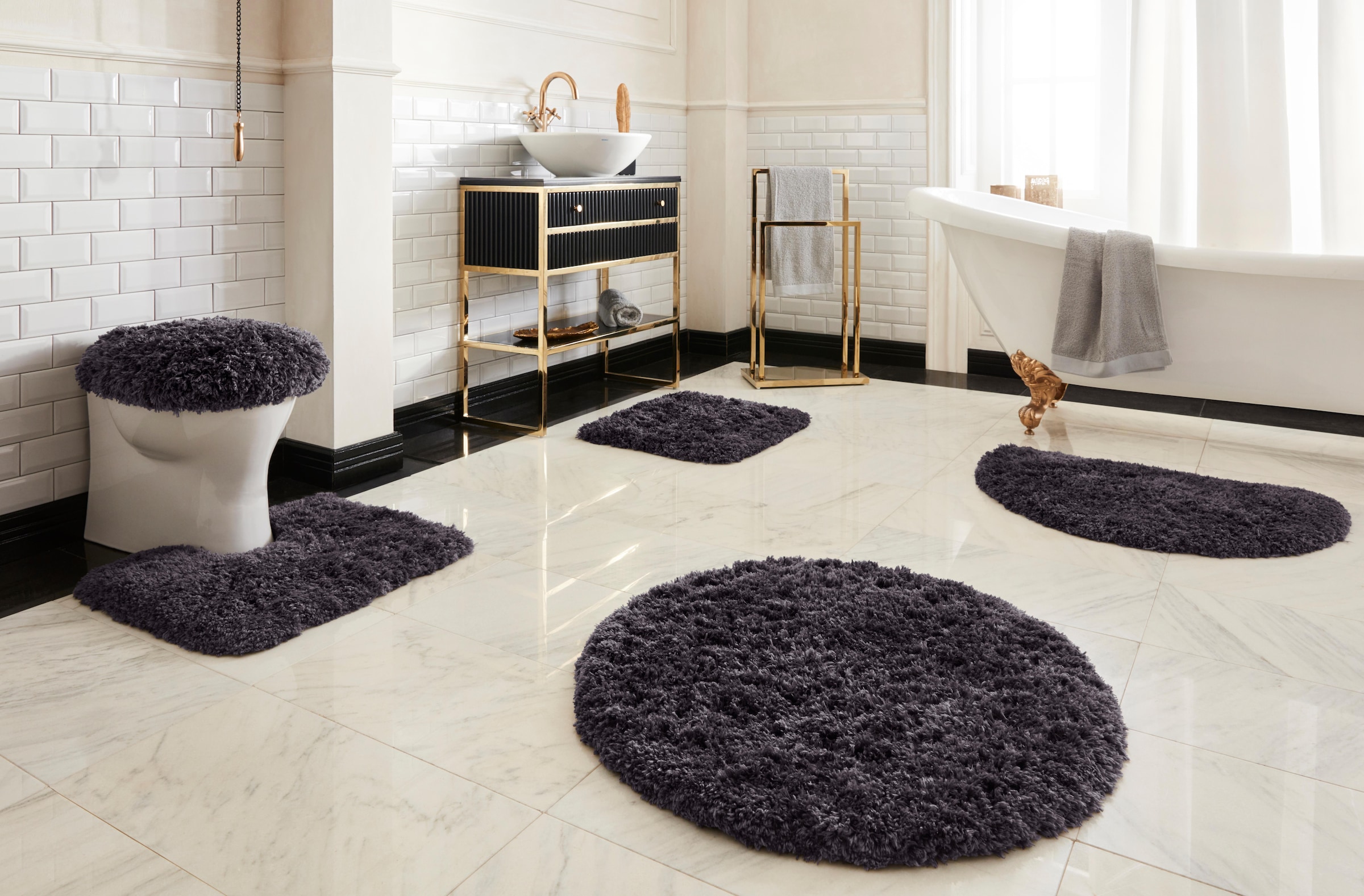 Guido Maria Kretschmer Home&Living Badematte »Micro exclusiv, Badvorleger, Badezimmer Teppich«, rutschhemmend beschichtet, strapazierfähig-schnell trocknend-fußbodenheizungsgeeignet, Badteppich, Badematten auch als 3 teiliges Set & rund erhältlich