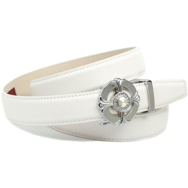 Anthoni Crown Ledergürtel, Femininer Ledergürtel in weiß mit runder  Schließe bequem kaufen