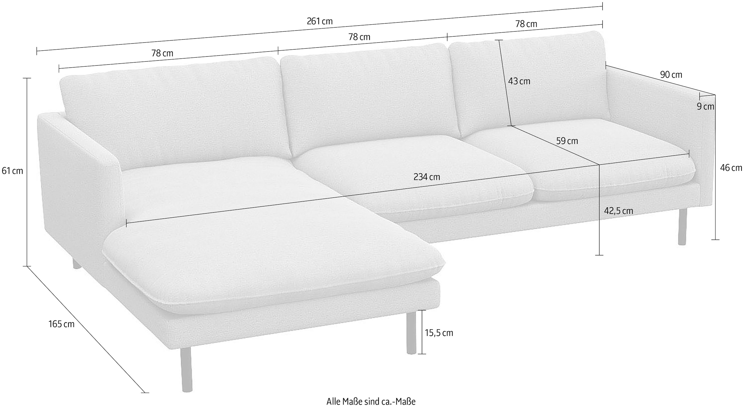 FLEXLUX Ecksofa »Bolzano, elegant und bequem, L-Form«, Sitzaufbau mit Kaltschaum & Stahl-Wellen, loose Sitz -& Rückenkissen