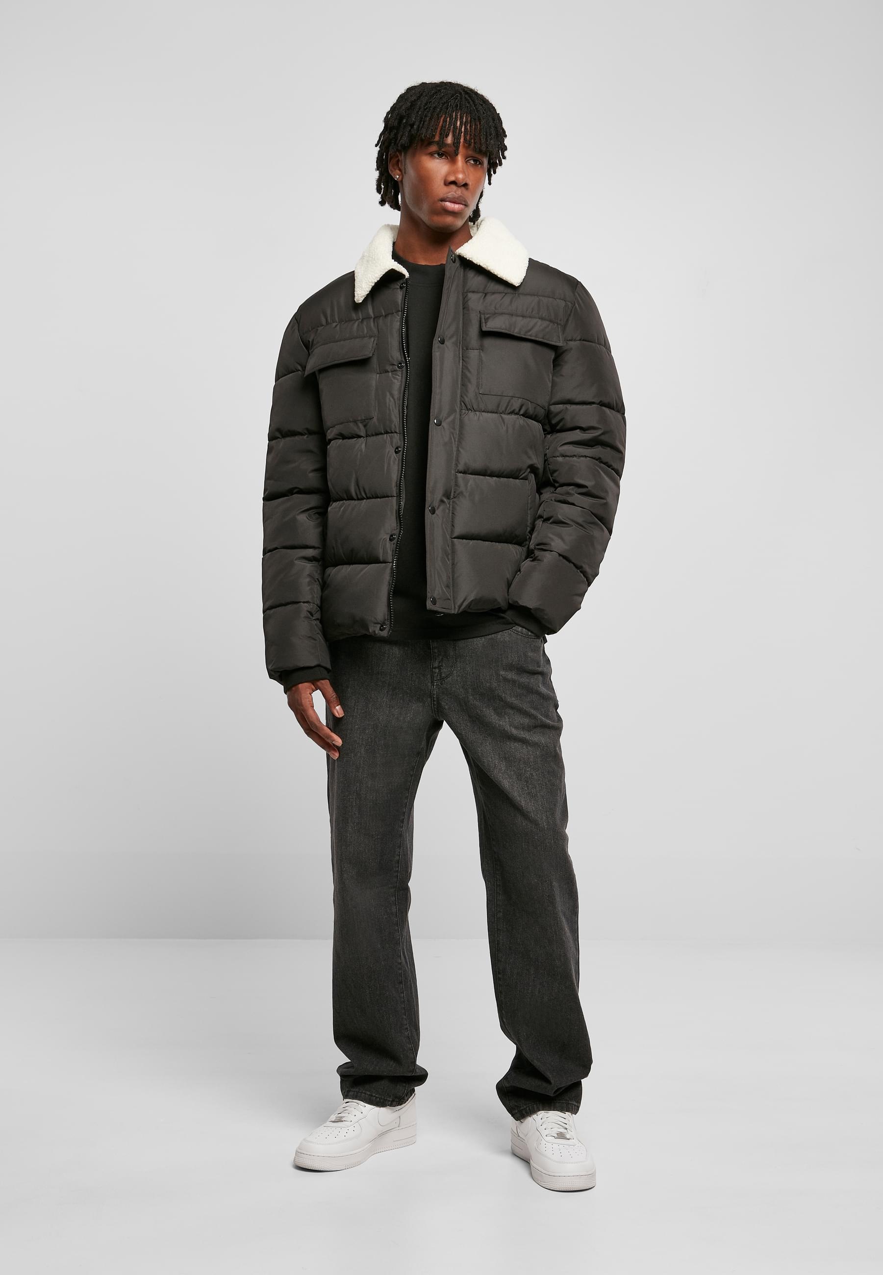 URBAN CLASSICS Winterjacke »Urban Classics Herren Sherpa Collar Padded Shirt Jacket« 1 Stk. tlg. ohne Kapuze