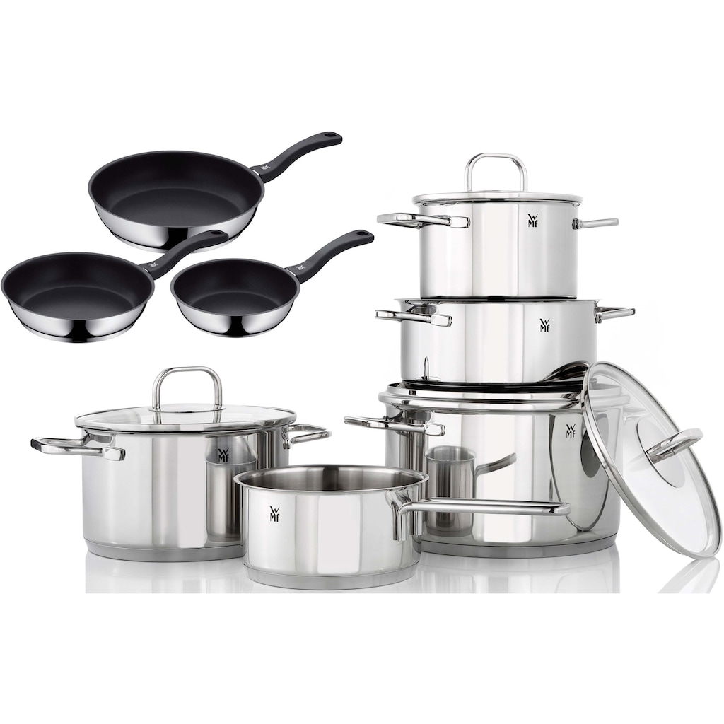 WMF Topf-Set »Inspiration«, Cromargan® Edelstahl Rostfrei 18/10, (Set, 12 tlg., Bratentopf 20, Fleischtopf 16/20/24, Kasserolle 16, Pfanne 20/24/28 cm)