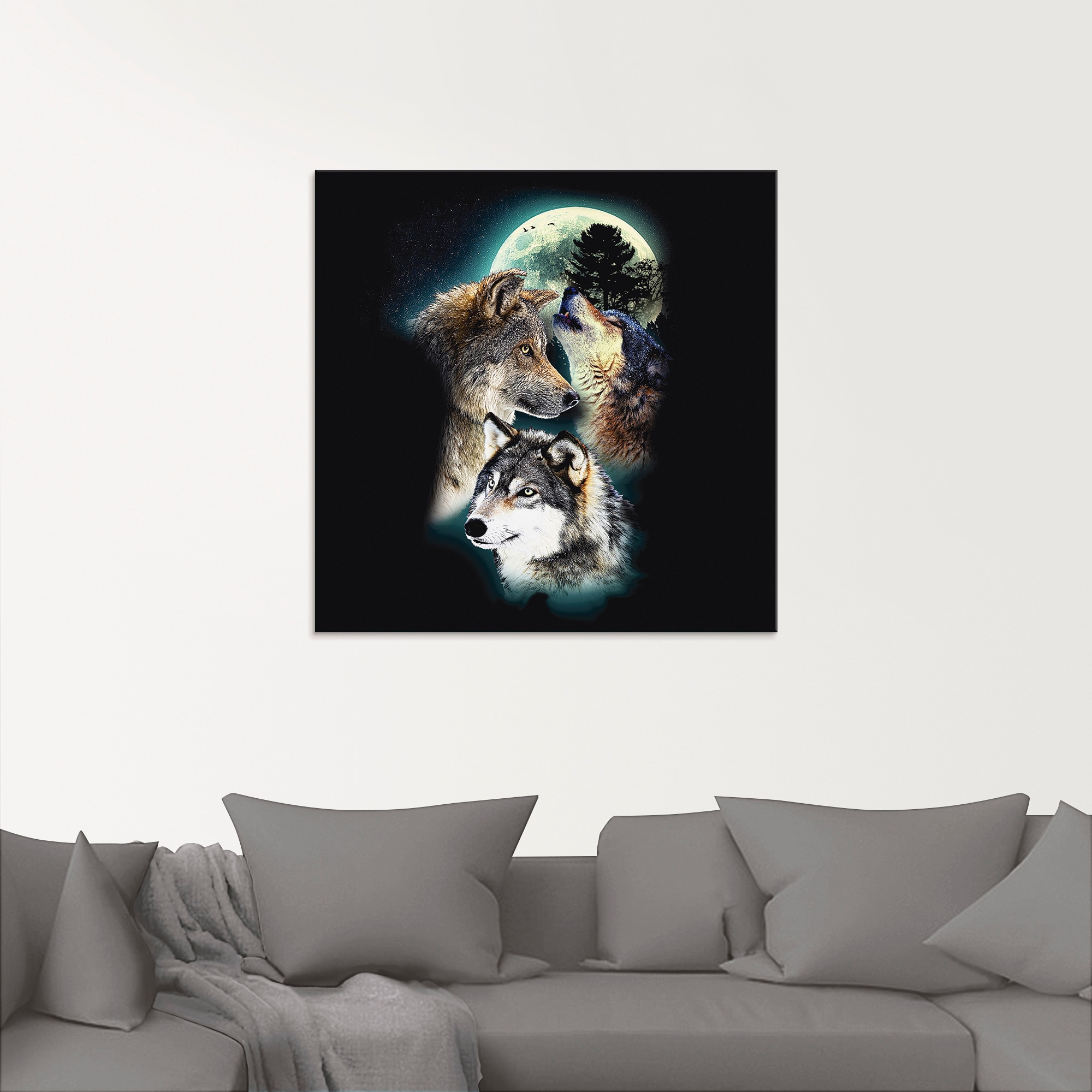 Artland Glasbild »Phantasie Wolf Wölfe mit Mond«, Wildtiere, (1 St.), in ve günstig online kaufen