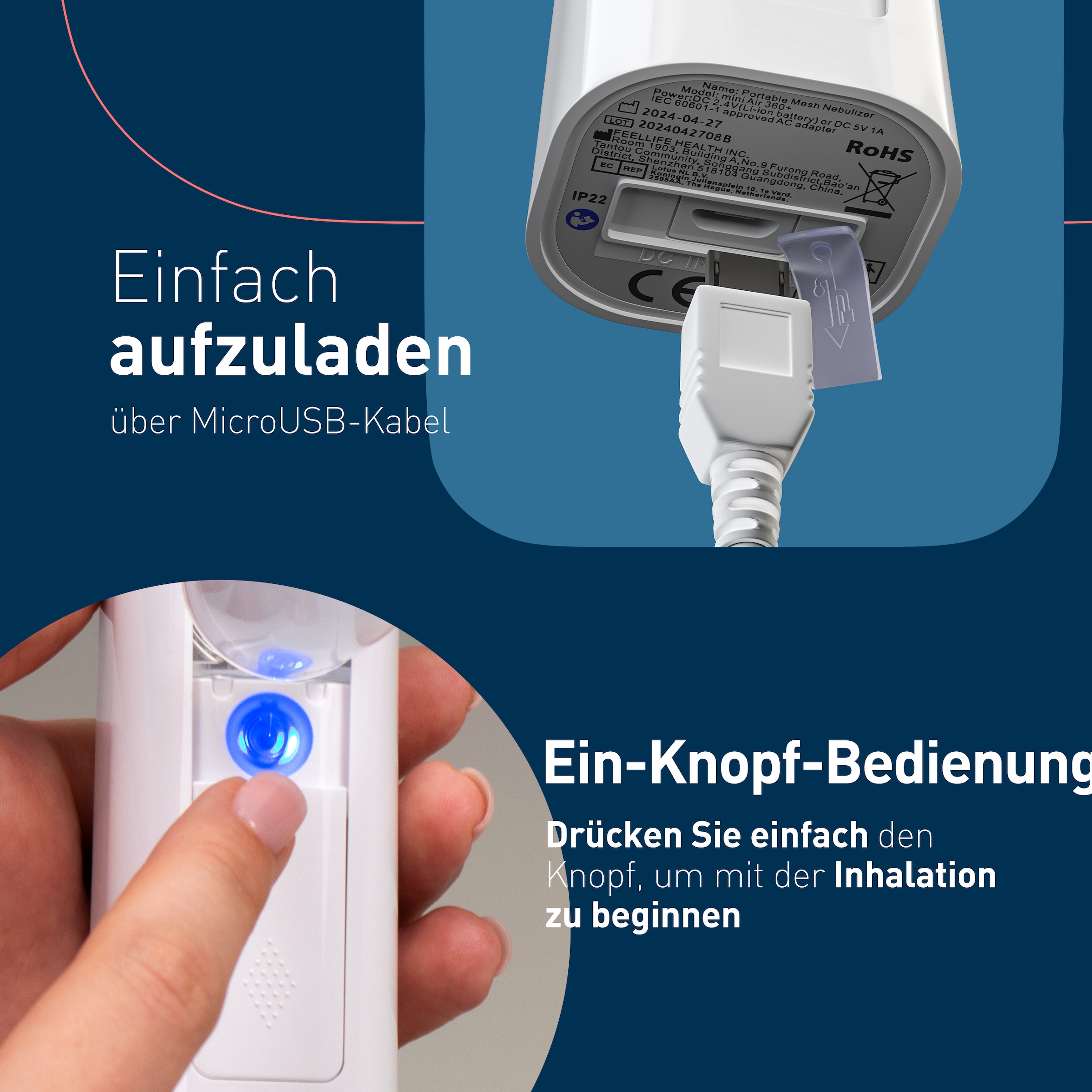 Omron Inhalationsgerät »mini Air 360+ einfach zu bedienen«, geräuschlos, Laden mit Micro-USB, für Erwachsene & Kinder