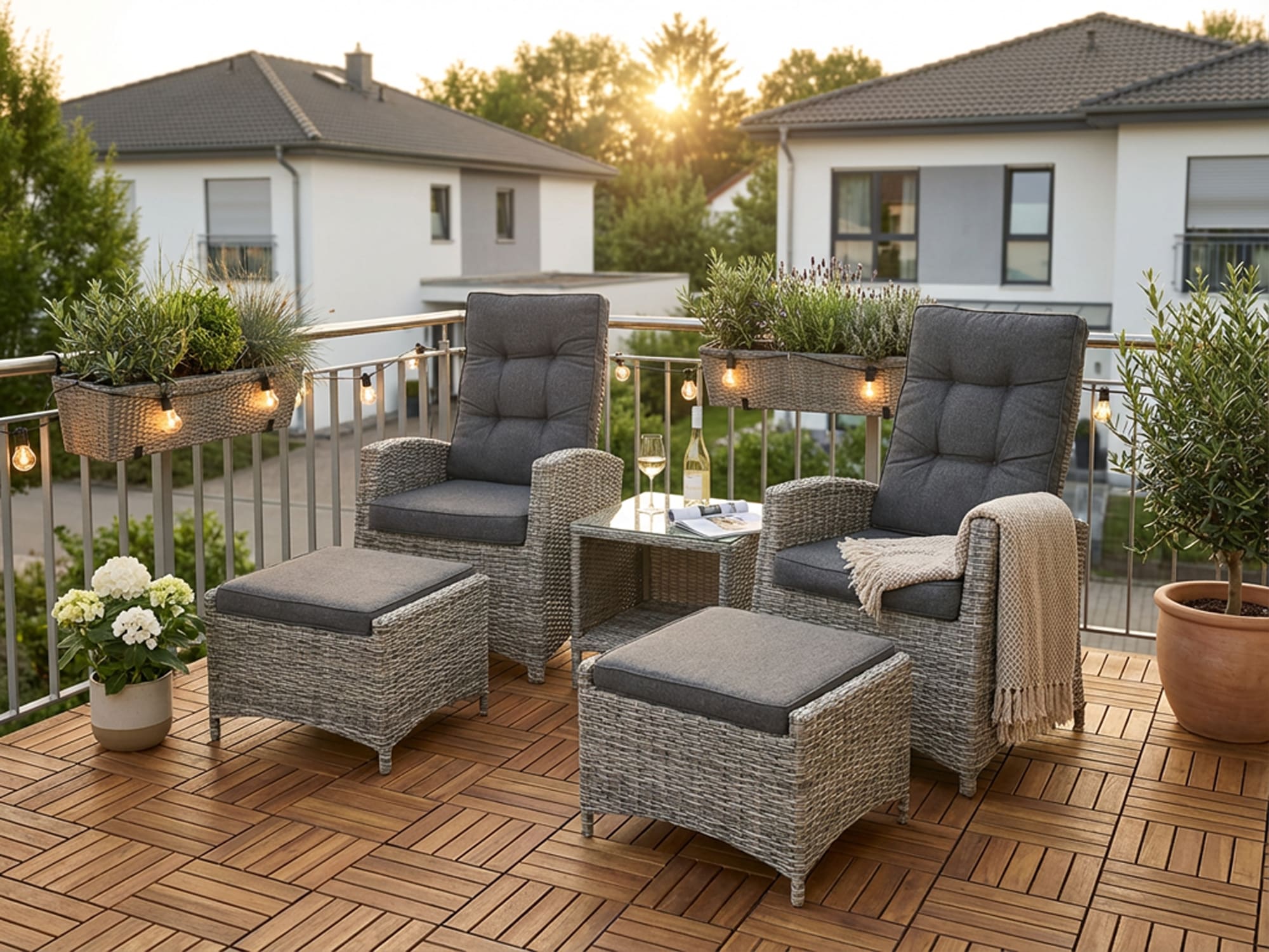KONIFERA Gartenlounge-Set »Monaco« Set, 2x Sessel, 2x Hocker, 1x Tisch 49x49 cm, inkl. Auflagen, Aluminium, 11 Stk. tlg. Polyrattan, Rückenlehnen stufenlos verstellbar