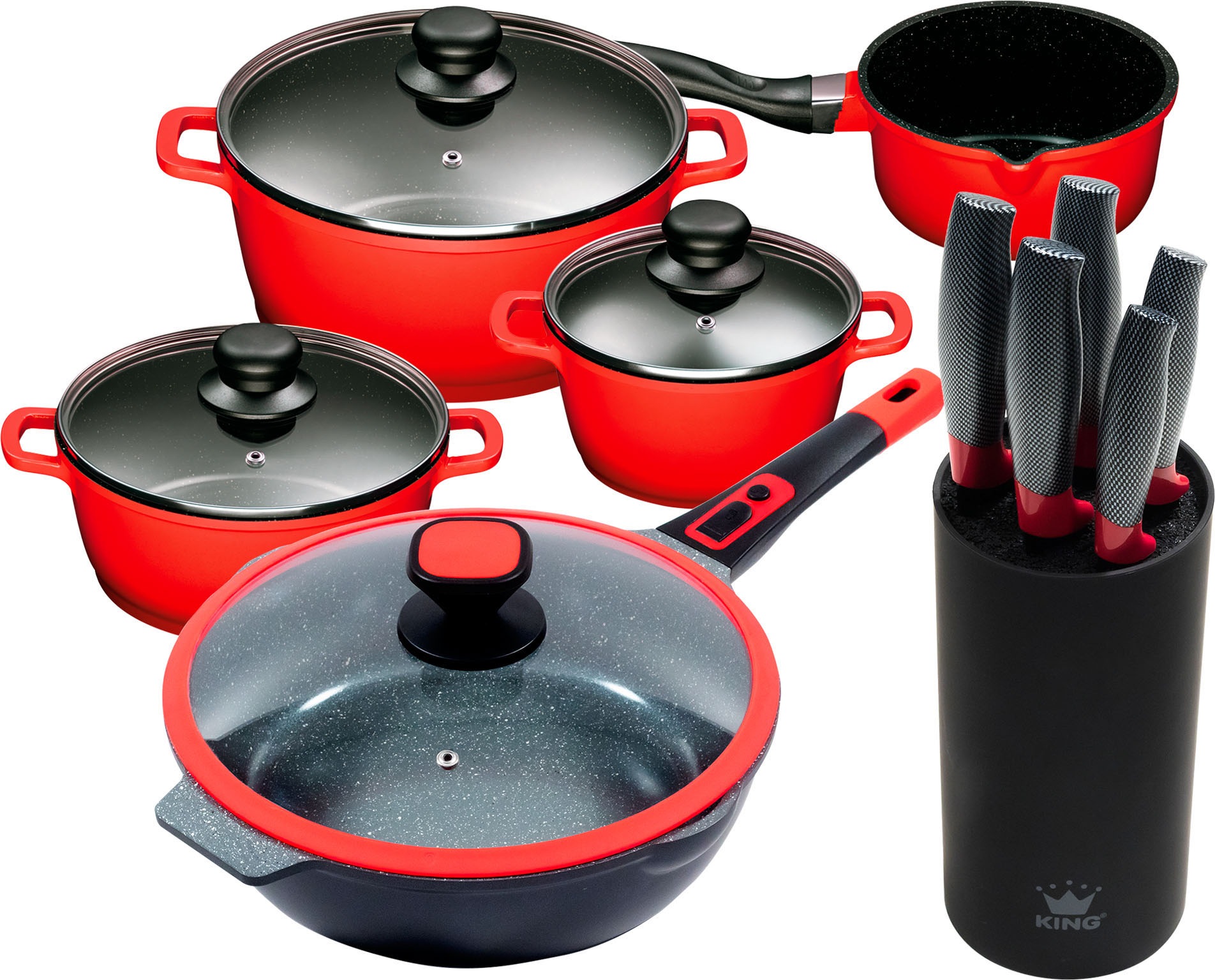 KING Topf-Set »Click-Grip« Aluminiumguss Set, 4Töpfe,3 Deckel,1 Bratpfanne günstig online kaufen
