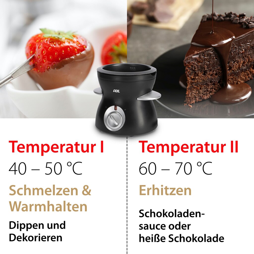 ADE Fondue »KG2152«, mit 2 Temperaturstufen zum Schmelzen und Warmhalten, Temperiergerät für Schokolade, herausnehmbare Schüssel mit 250ml Fassungsvermögen und Teflonbeschichtung