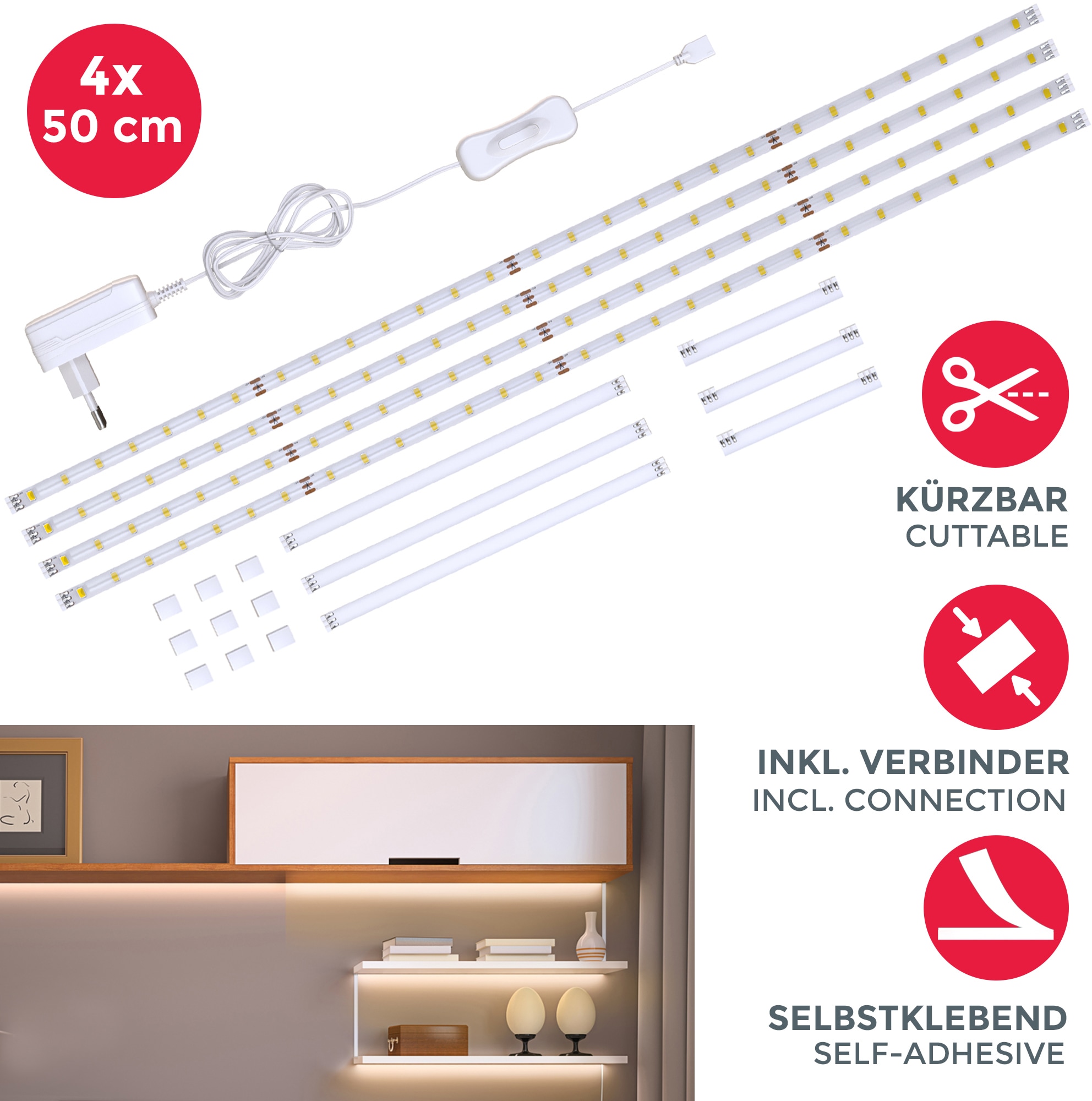 B.K.Licht LED-Streifen »Lacerta«, 2m LED Band Set 4 Streifen  Unterbauleuchte inkl. Verbinder jetzt im %Sale