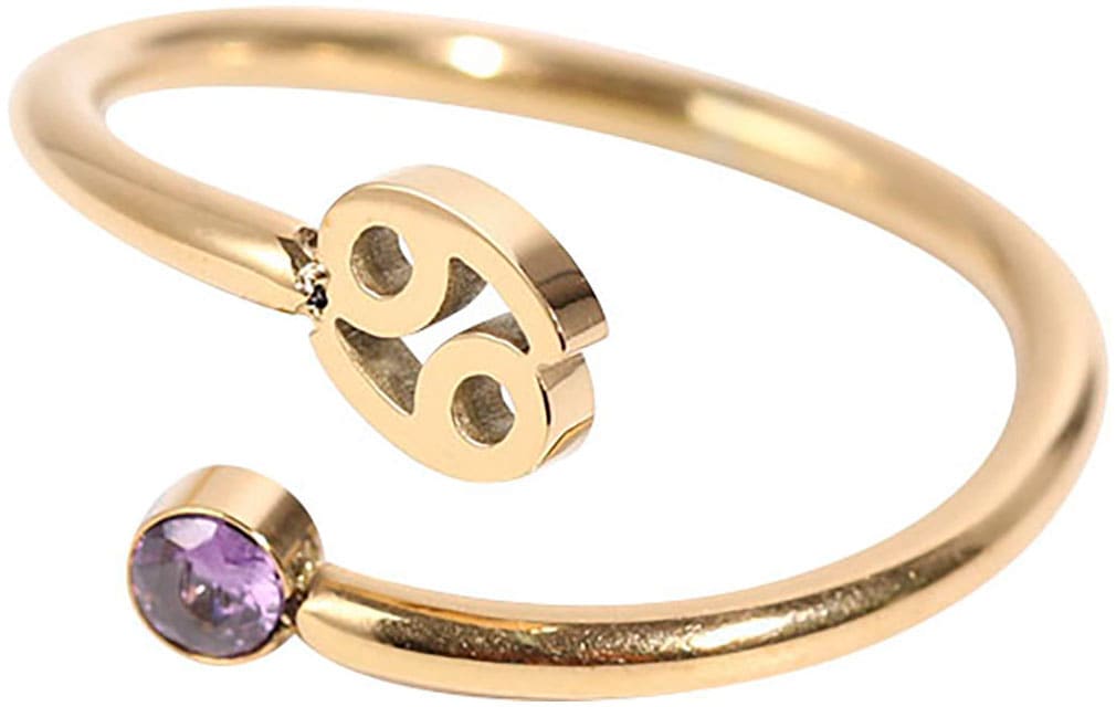 Fingerring "Schmuck Geschenk Damenring Sternzeichen" Made in Germany - mit Zirkonia (synth.) gelbgoldfarben-lila Krebs 5 g - Krebs