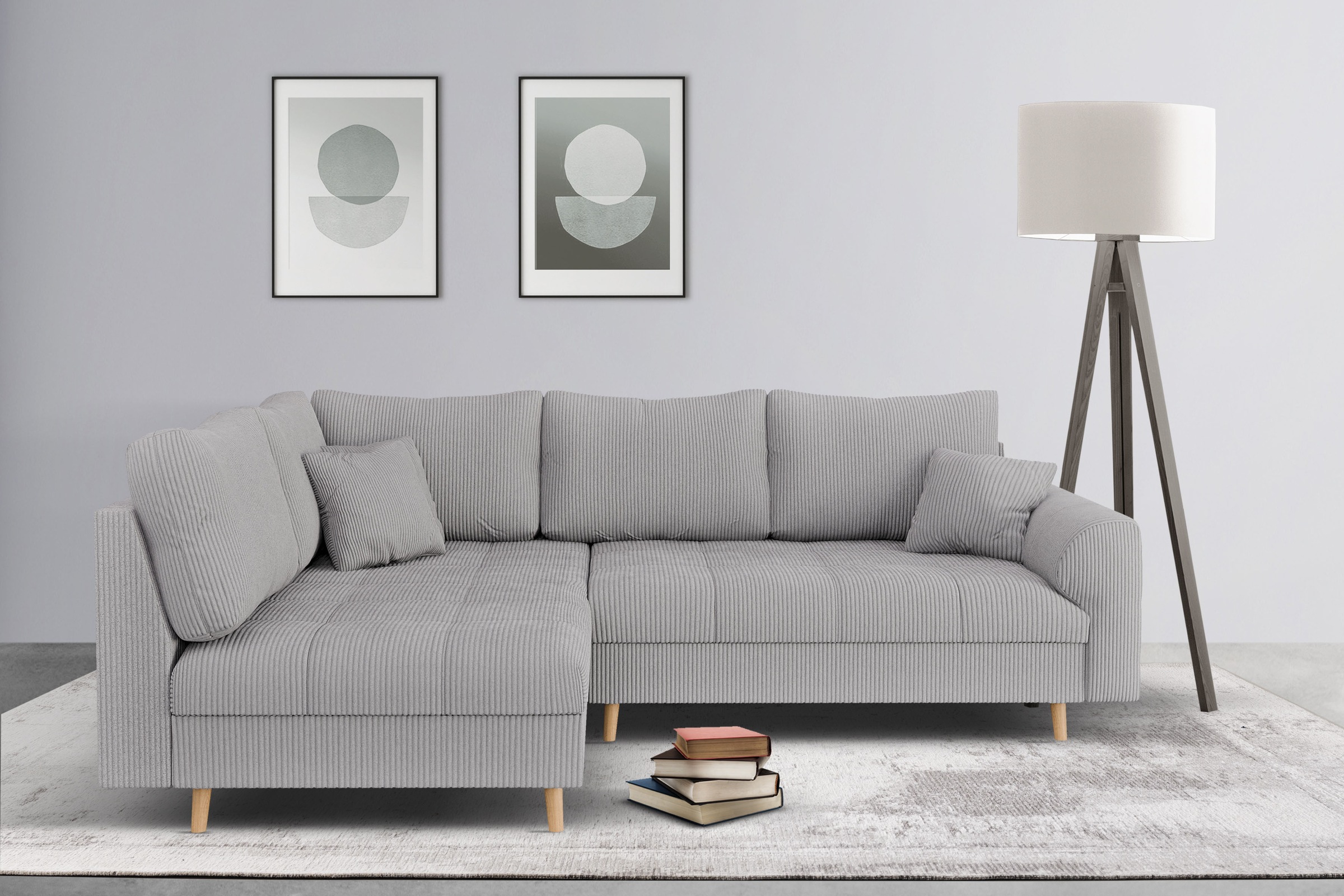 Home affaire Ecksofa »CHARRE L-Form mit Ottomane, Maße B/T/H: 231/161/81 cm«, feine Steppung, lose Rücken- und Zierkissen, auch in Cord und Bouclé