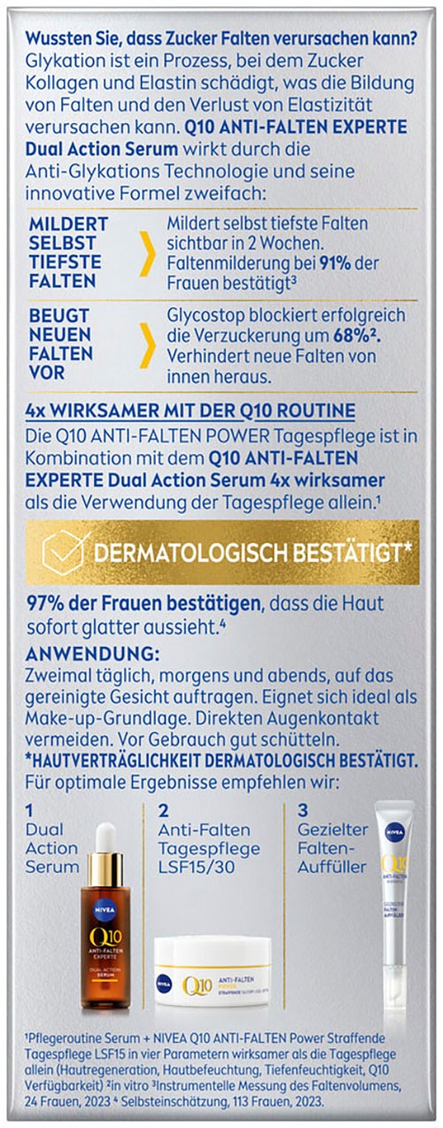 Nivea Pflege-Set »Q10 Anti-Falten Dual Action Serum + Q10 Tagespflege LSF 30«, (2 tlg.), Wirksamer in Kombination, mildert selbst tiefe Falten, LSF 30.