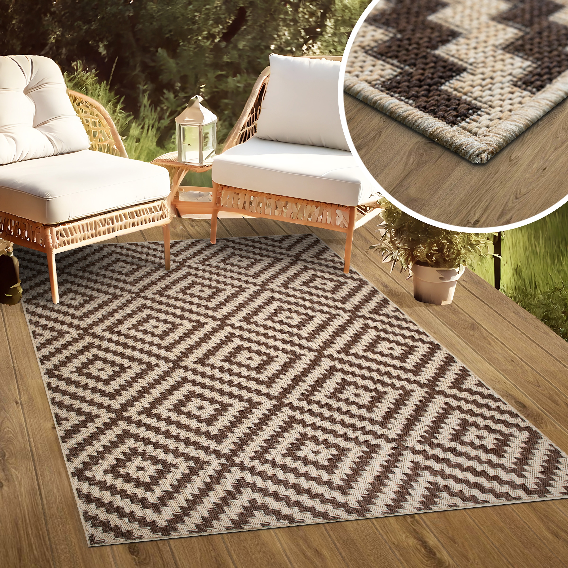 my home Teppich »Cordoba auch als Läufer erhältlich«, rechteckig, 3 mm Höhe, In- und Outdoor geeignet, Sisal-Optik, Wetterfest & UV-beständig, Boho