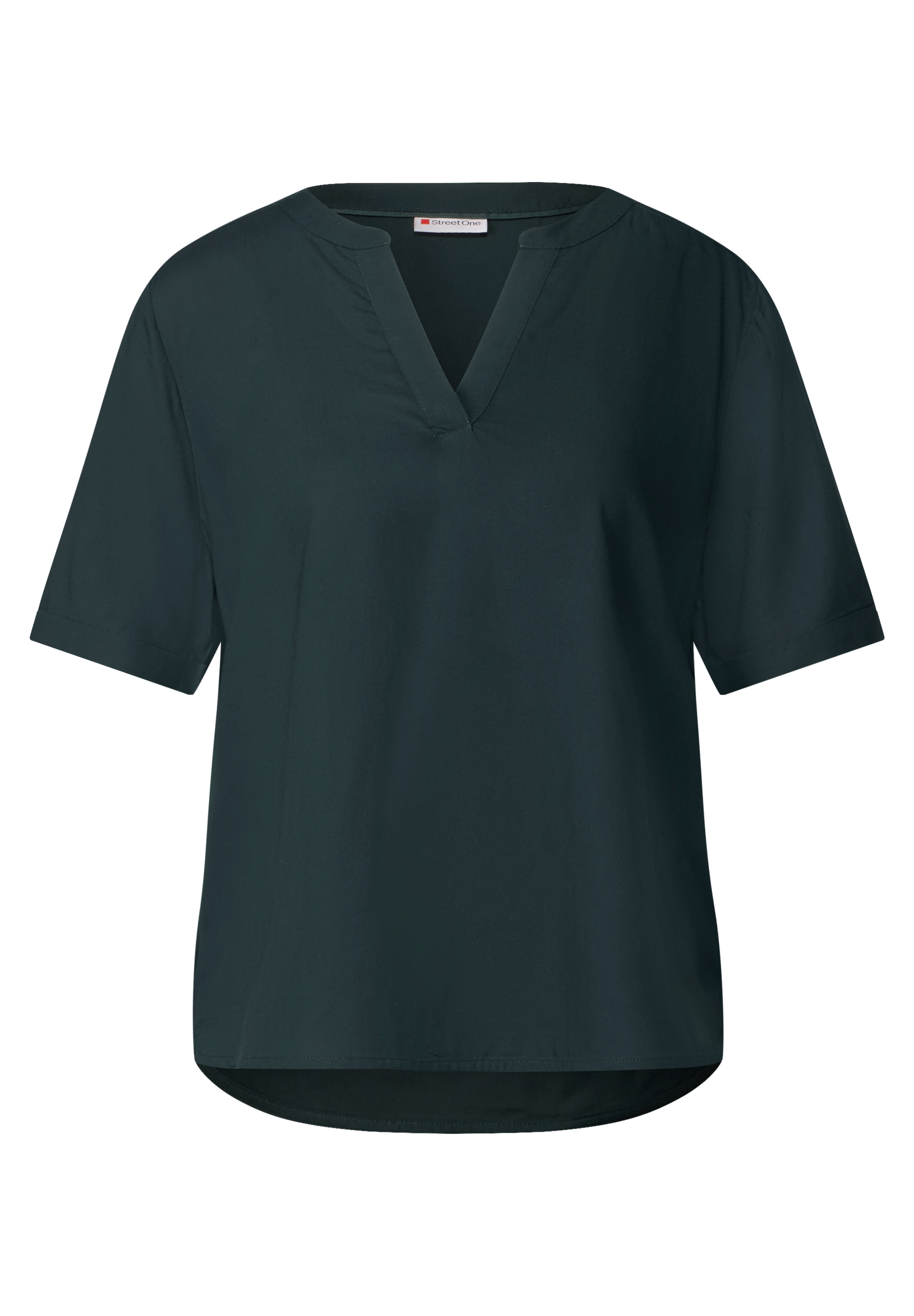 STREET ONE Kurzarmbluse mit geschlitztem Rundhalsausschnitt