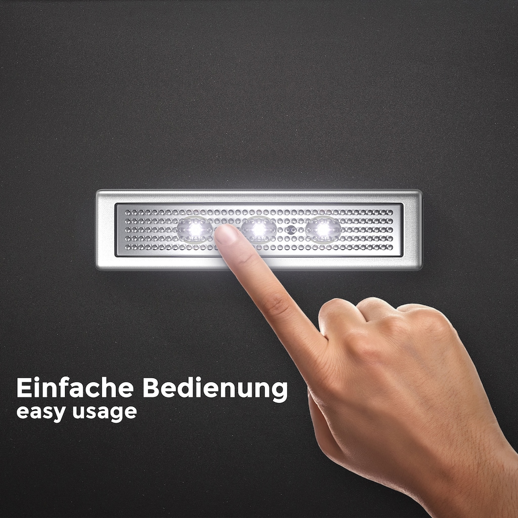 B.K.Licht LED Lichtleiste, 3 flammig-flammig, Schranklicht, Unterbauleuchte, Push ON/OFF, batteriebetrieben, 2er SET