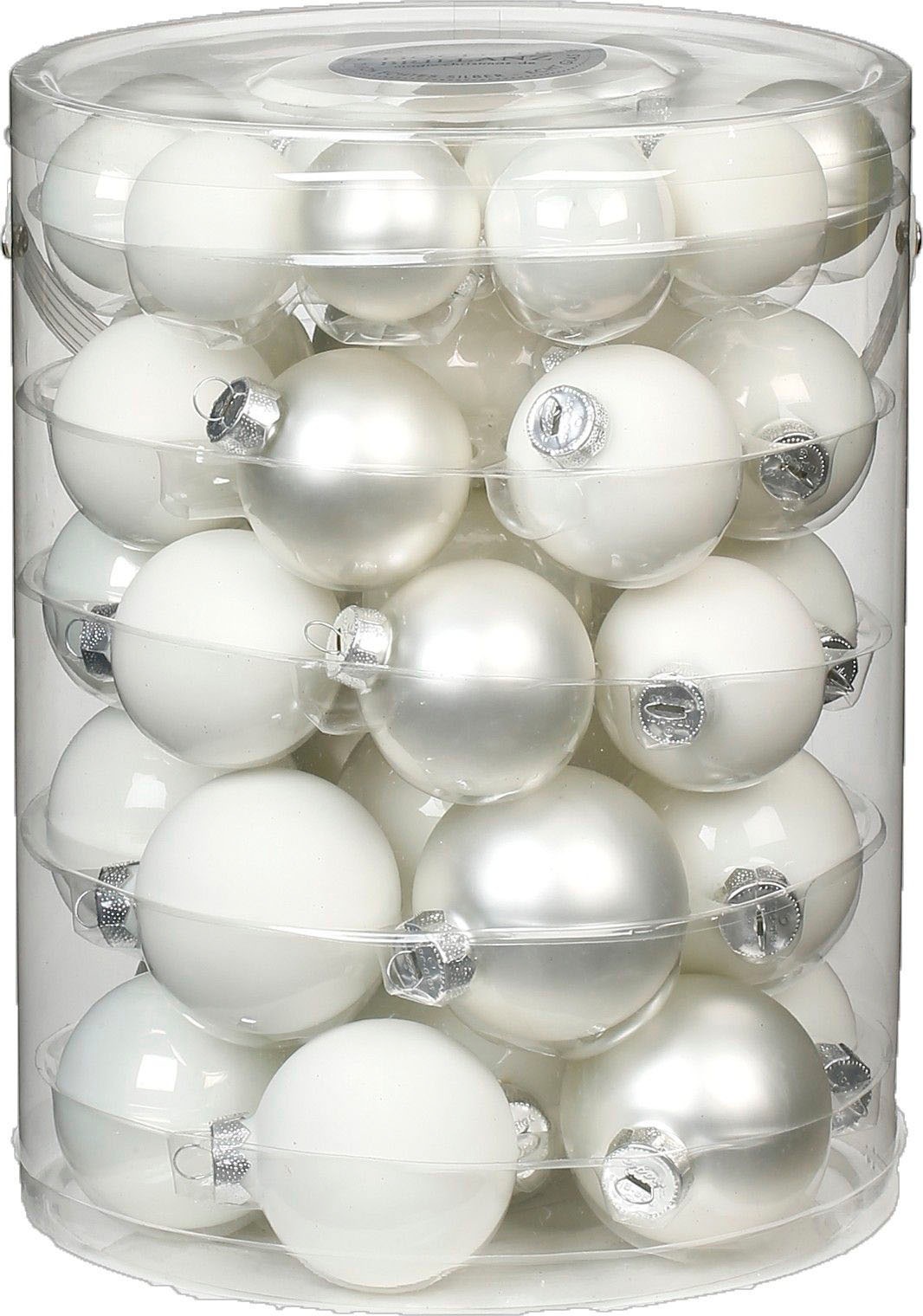 MAGIC by Inge Weihnachtsbaumkugel »Just White, Weihnachtsdeko, Christbaumschmuck«, (Set, 46 St.), Christbaumkugeln aus Glas, 45 Kugeln Ø ca. 4-6 cm, inkl. Spitze 28 cm