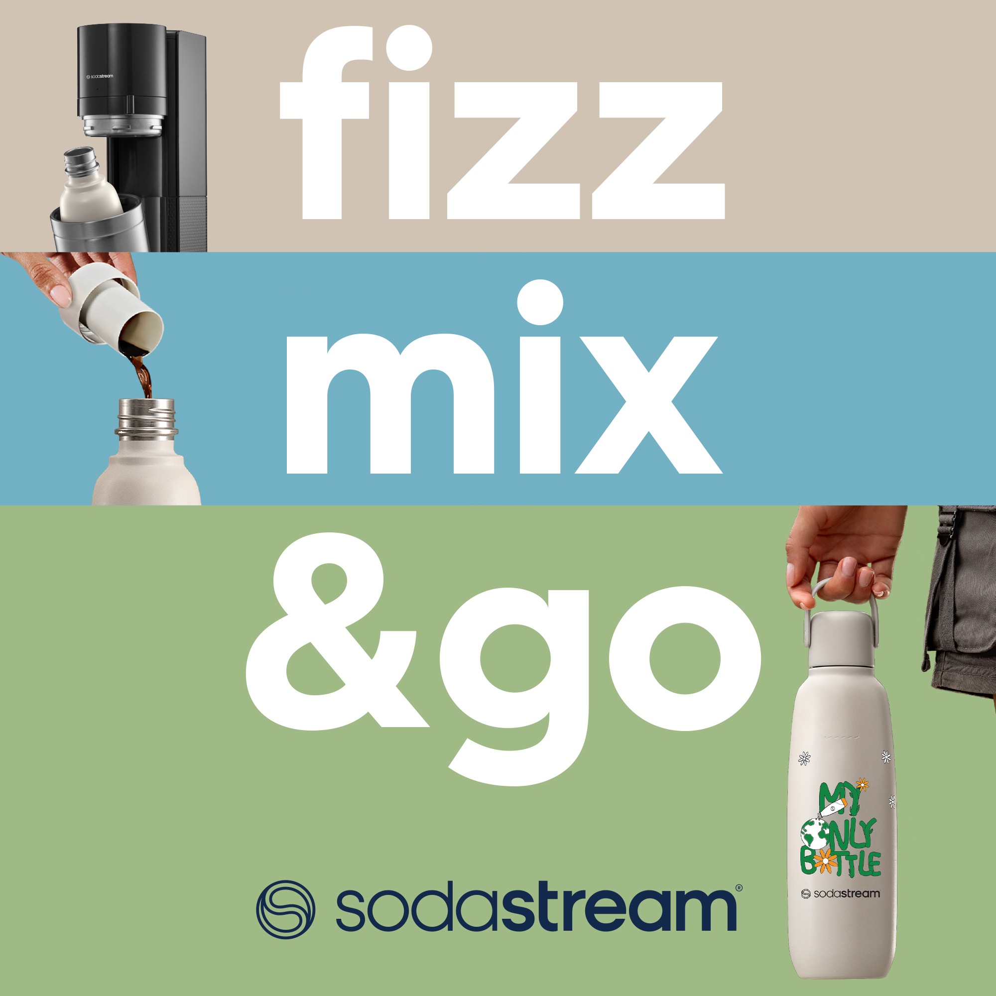 SodaStream Thermoflasche »Metallflasche Fizz&go COOL DWS, 0,9 l, Trinkflasche« kompatibel mit SodaStream DUO, E-DUO, TERRA, ART & ENSO Wassersprudler