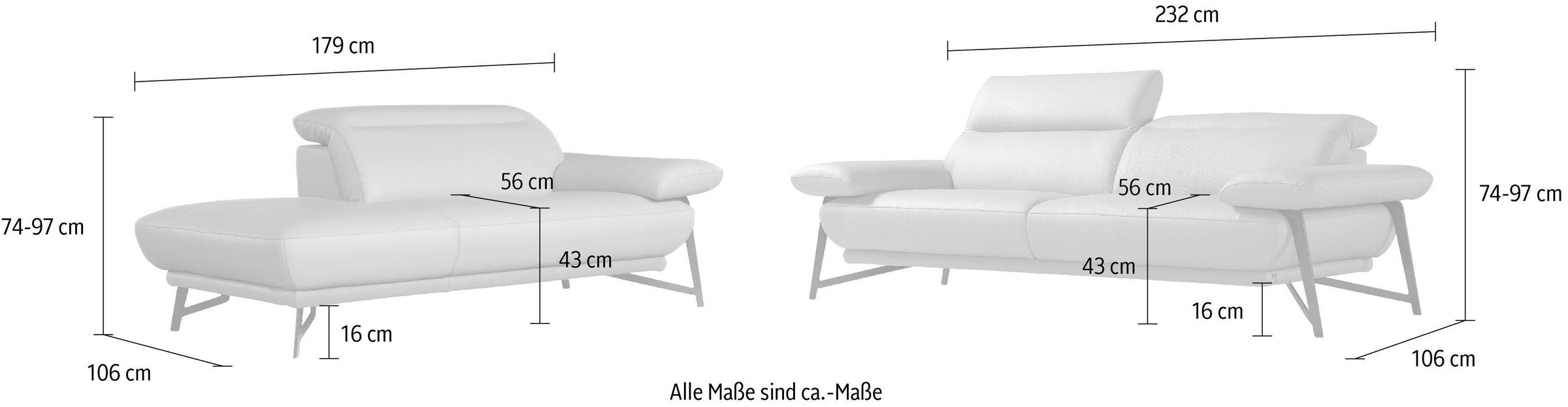 Egoitaliano Polstergarnitur »Anais, Design mit hohem Sitzkomfort für mehr Bequemlichkeit«, Set: bestehend aus Sofa und Ottomane, inkl. Kopfteilverstellung