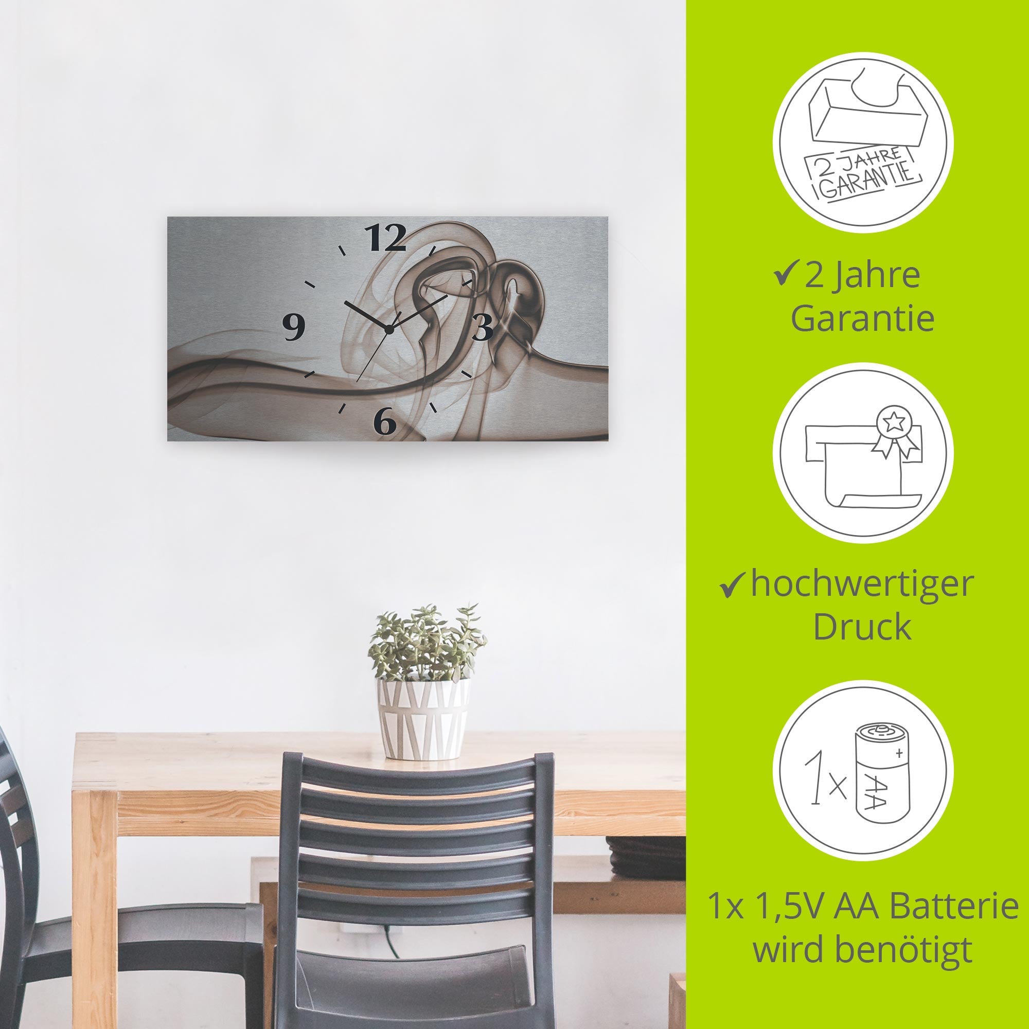 Artland Wanduhr »Aufeinandertreffen Hintergrund- braun« wahlweise mit Quarz- oder Funkuhrwerk, lautlos ohne Tickgeräusche