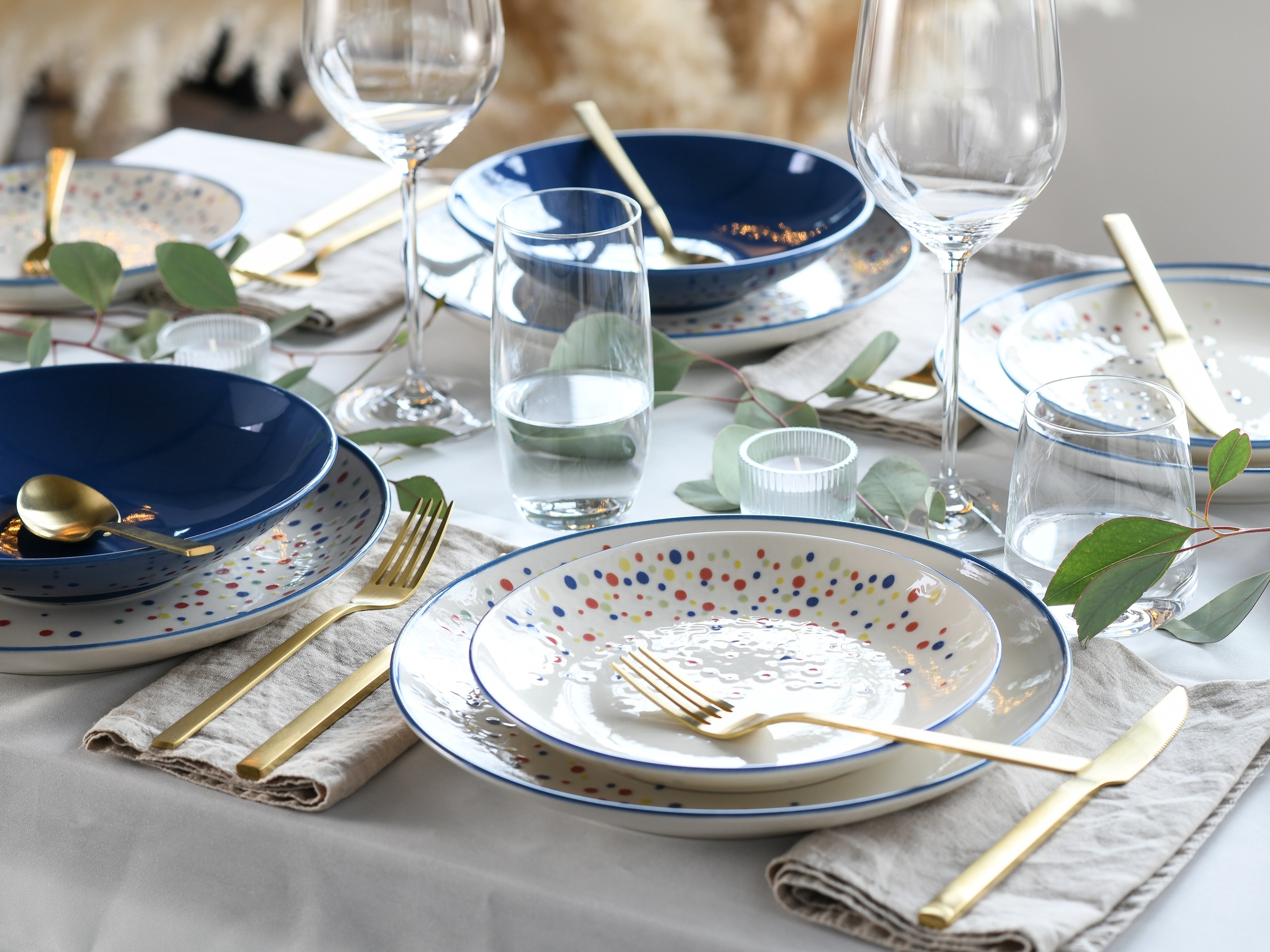 CreaTable Teller-Set »Joy, Tellerset 12-tlg.« Unregelmäßige bunte Punkte, G günstig online kaufen