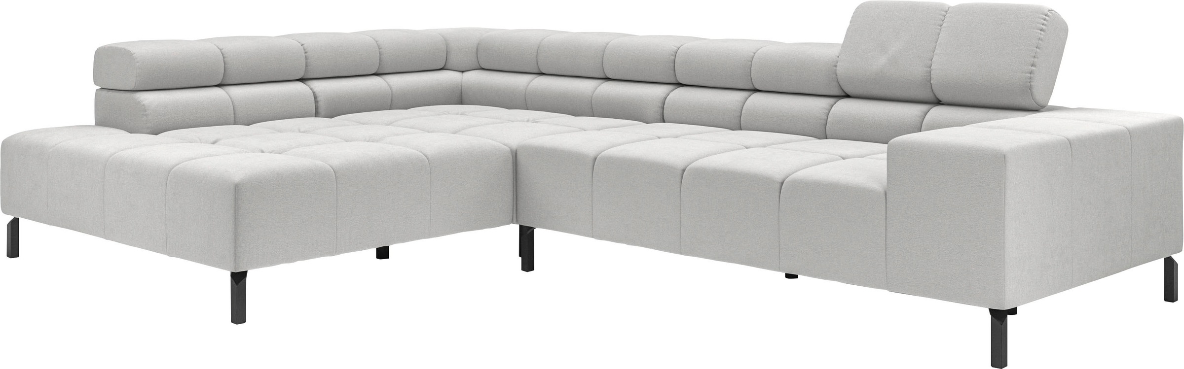 INOSIGN Ecksofa »Ancona New, wahlweise motorische Sitztiefenverstellung, auch in Cord«, feine Steppung, mit Kopfteilverstellung, 3 Zierkissen, L-Form