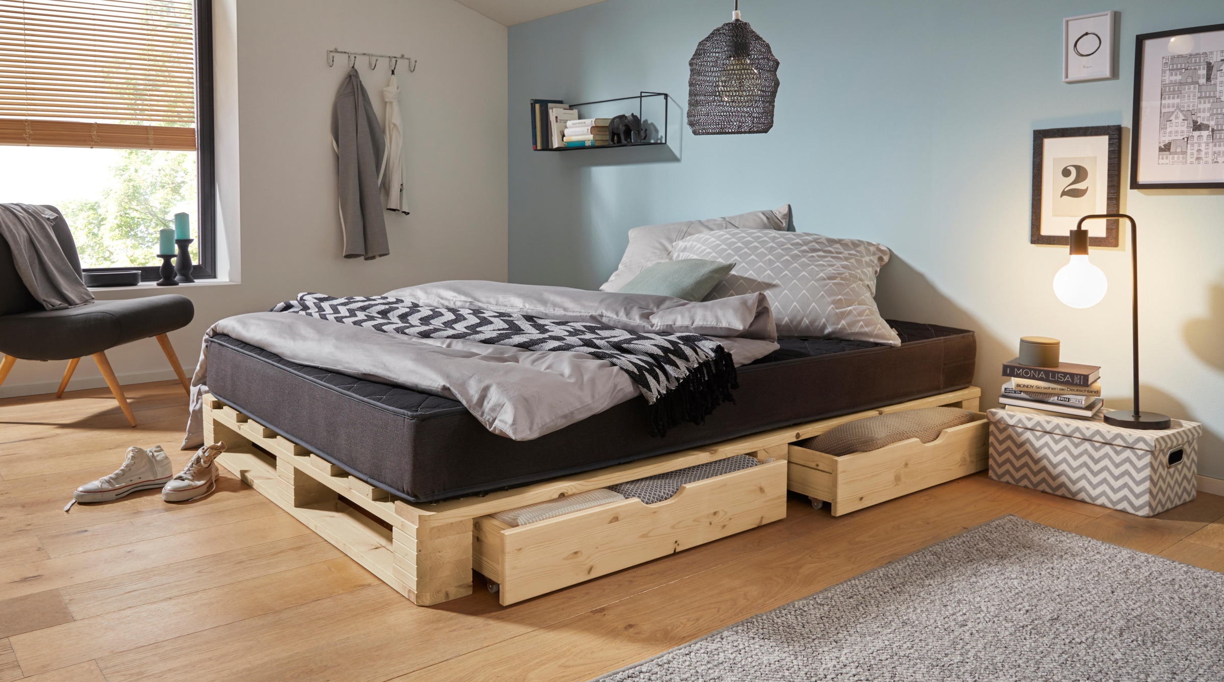 13. Bild von Home affaire Palettenbett »"ALASCO " BESTSELLER! Mit Schublade«, zertifiziertes Massivholz, erweiterbar zum Doppel- oder Familienbett