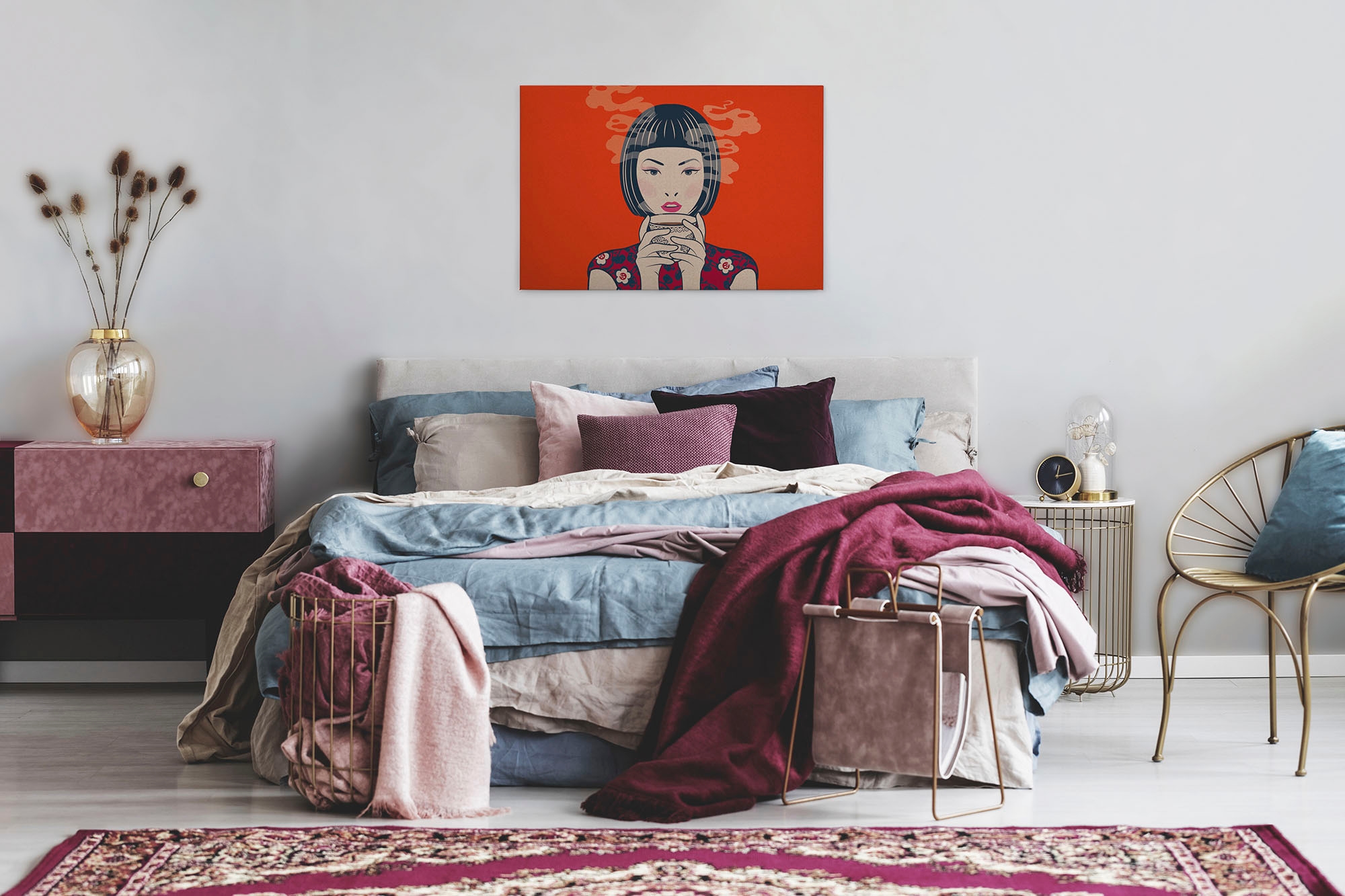 A.S. Création Leinwandbild »akari«, Kunst-Gemälde-Kinder, (1 St.), Keilrahmen Bild Asiatisch Frau Leinwand-Bild Wohnzimmer modern Kinder