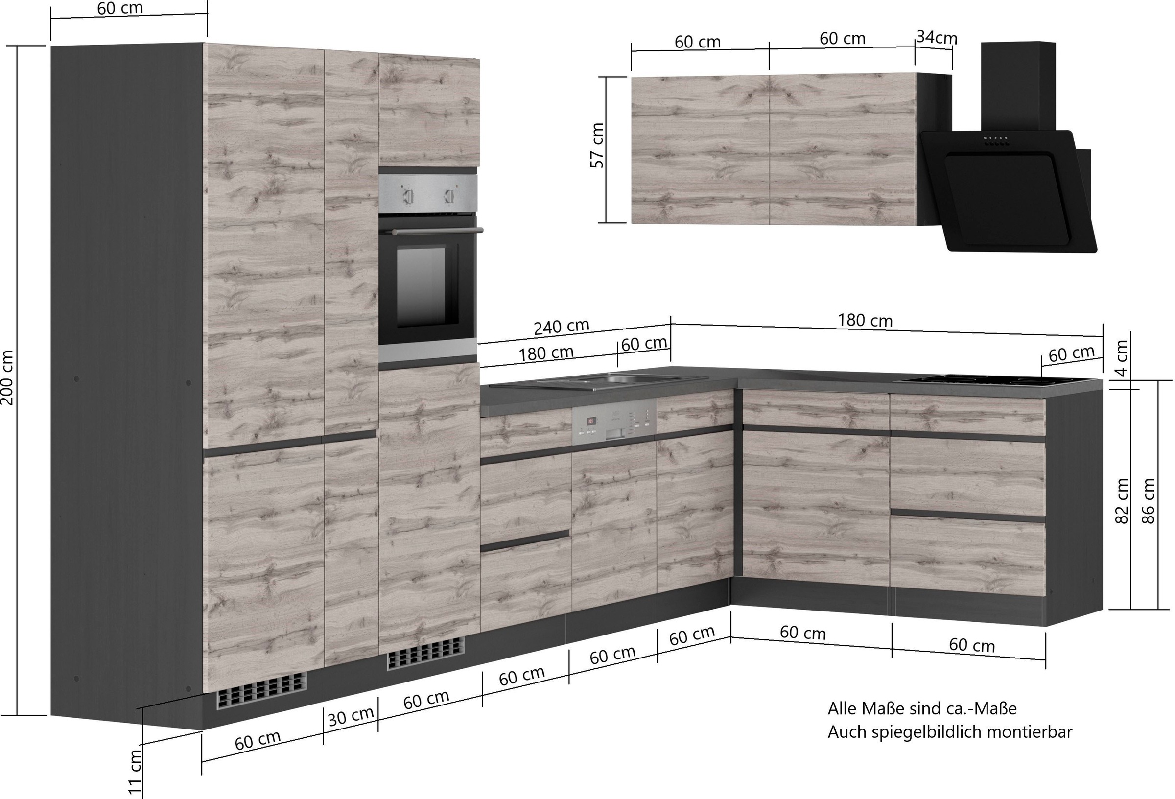 KOCHSTATION Winkelküche »KS-Riesa«, Stellbreite 390/180 cm, wahlweise mit Induktionskochfeld