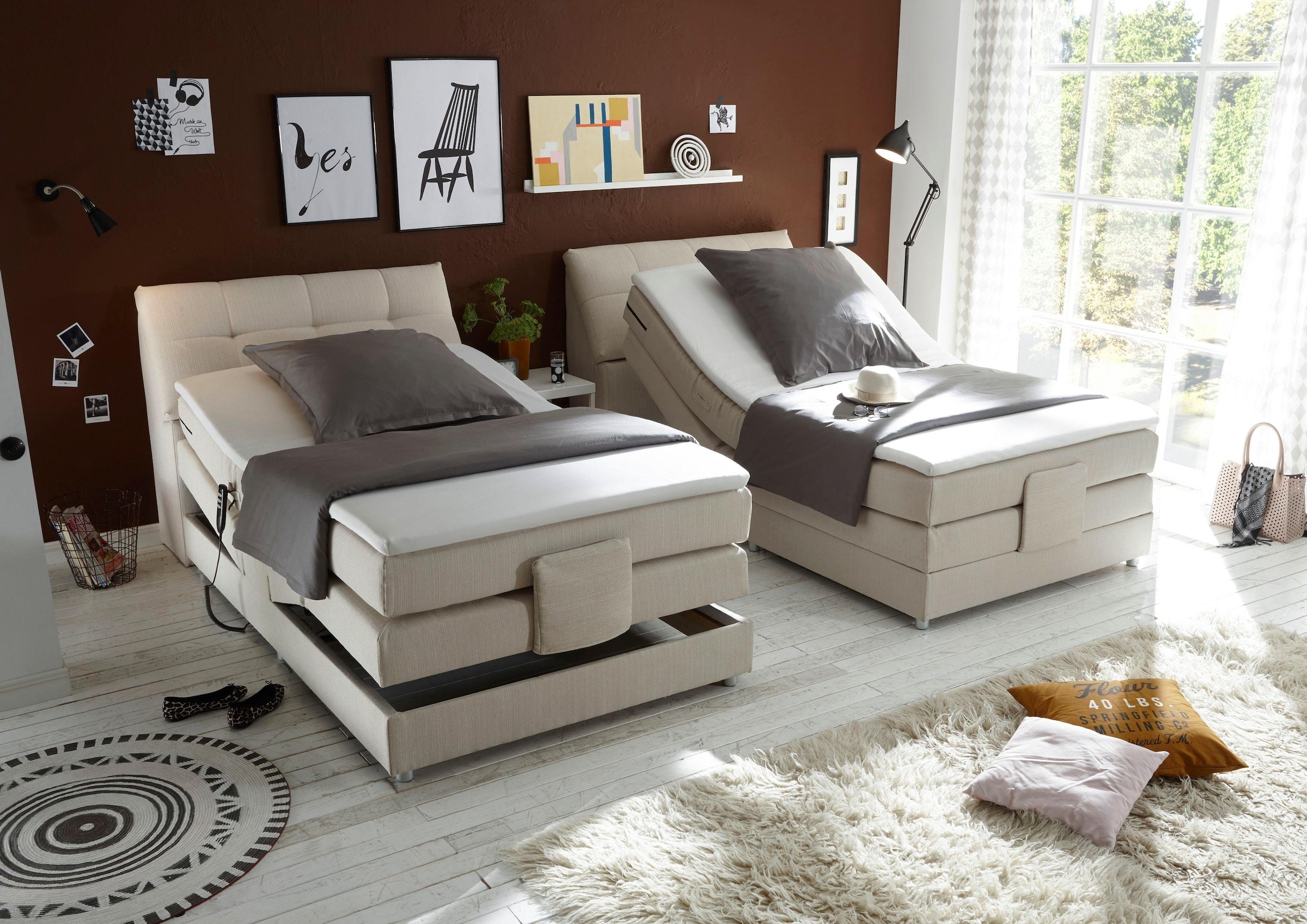 ED EXCITING DESIGN Boxspringbett »Carpino«, inkl. Motor, Stauraum im Kopfteil und Topper