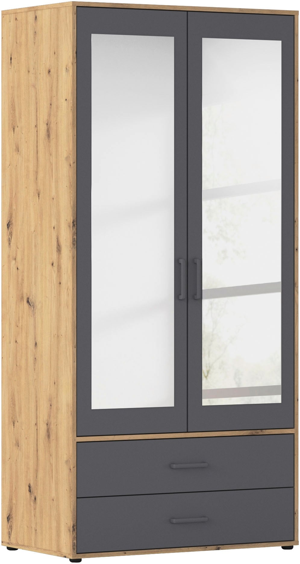 rauch Drehtürenschrank »Kleiderschrank Schrank Garderobe Wäscheschrank VOYAGER« in 3 verschiedenen Ausstattungen BASIC/CLASSIC/PREMIUM,  mit modernen Griffen in Graumetallic, inkl. Schubkästen und Spiegel