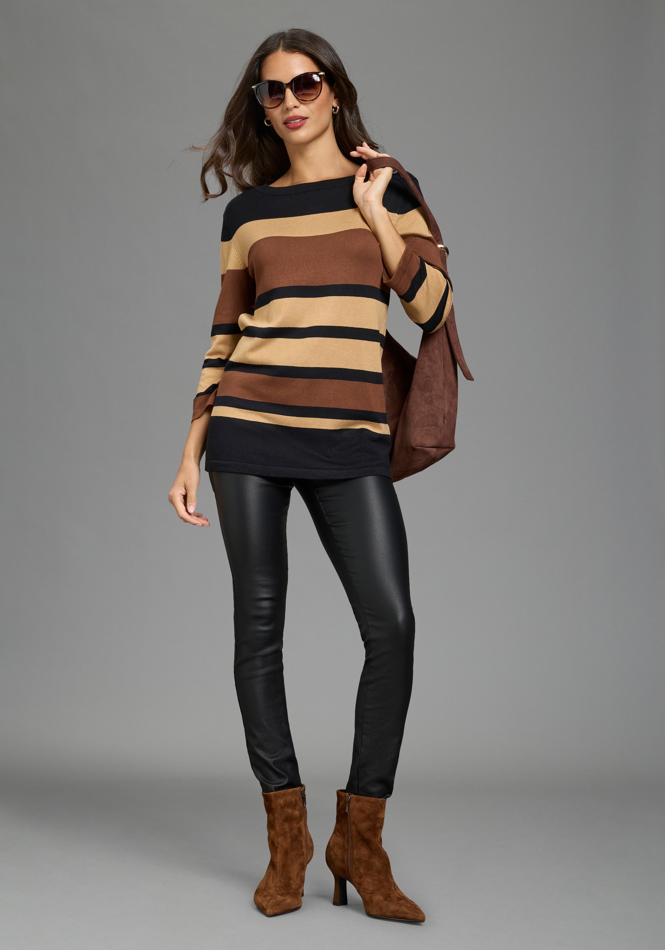 Boysen's 3/4 Arm-Pullover im modischen Streifen-Design mit Zierknopfleiste