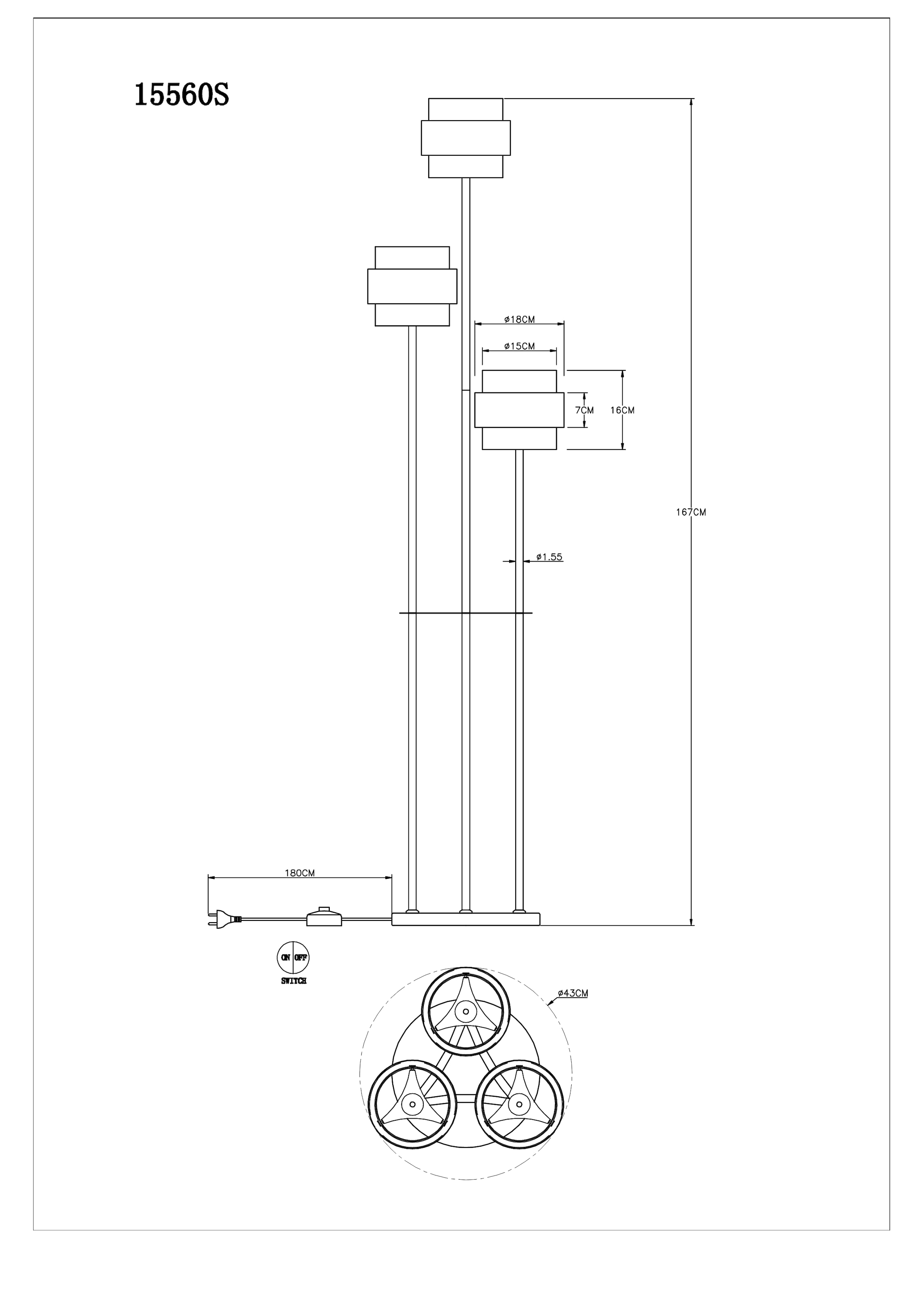 GLOBO LIGHTING Stehlampe »MILLEY«, Leuchtmittel E27 | ohne Leuchtmittel, Stehleuchte/Glas/Messingring/Wohnzimmer/Schlafzimmer/Flur