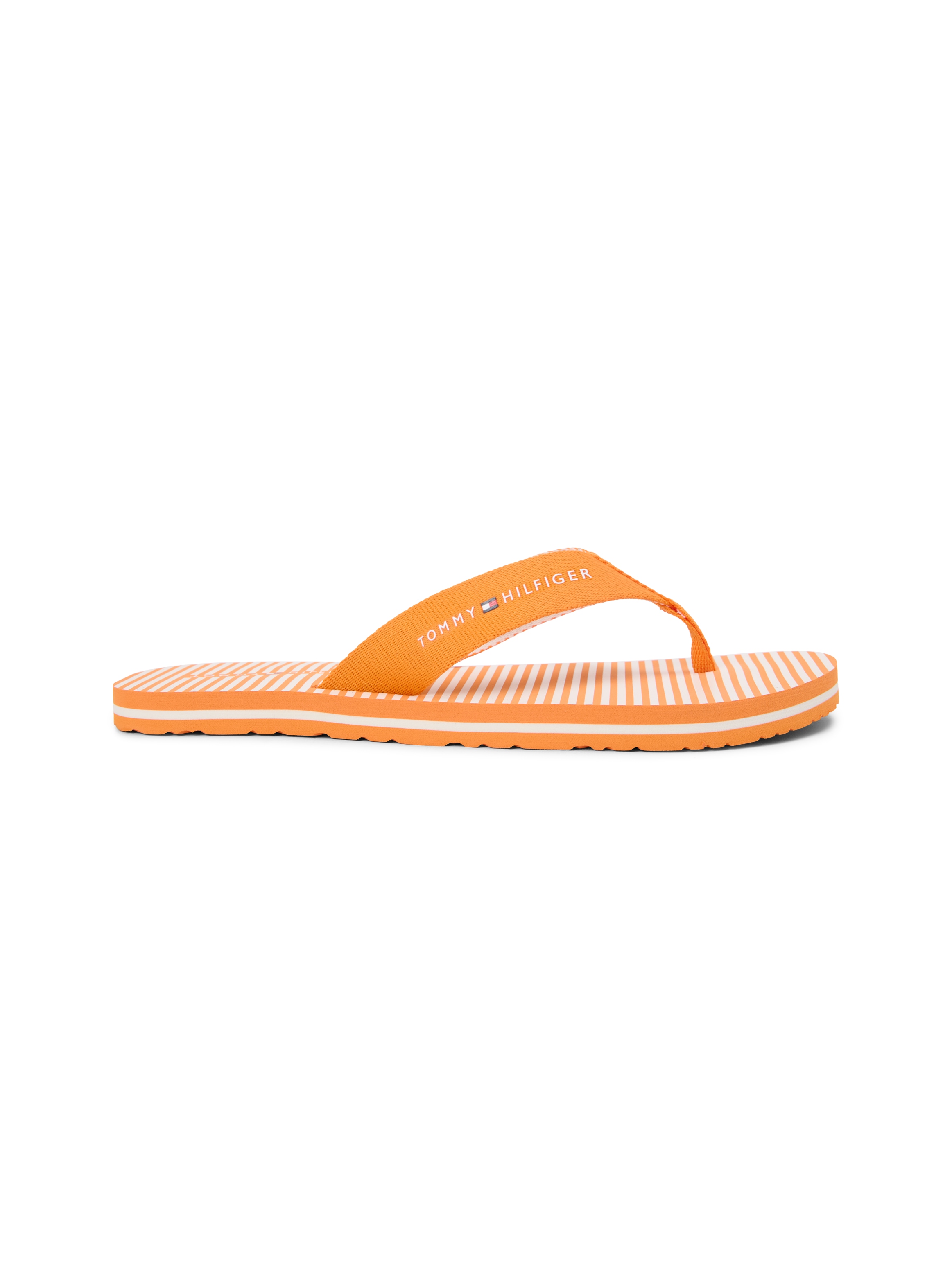 Tommy Hilfiger Zehentrenner »TH ITHACA STRIPE SUMMER SANDAL«  Sommerschuh, Pool Slide, Dianette, Flat mit Logo-Schriftzug