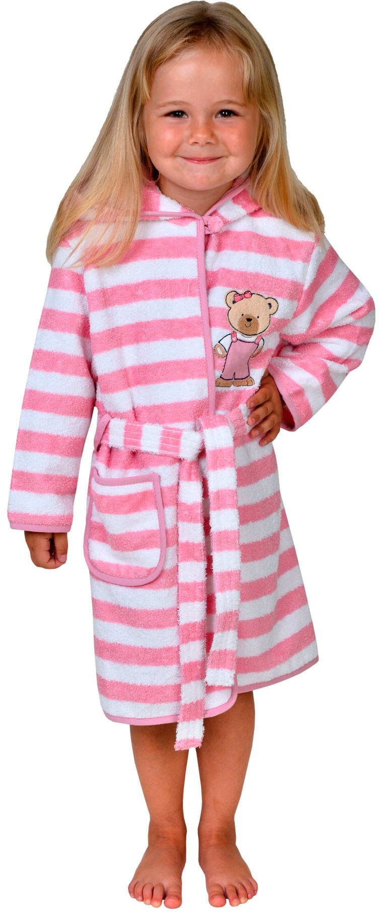 WÖRNER Kinderbademantel »Teddy Ringel rosa« 1 Stk. tlg., Streifenmuster, mit Stickerei, mit Tasche, maschinenwaschbar rosa-weiß 110/116 Länge: 70...
