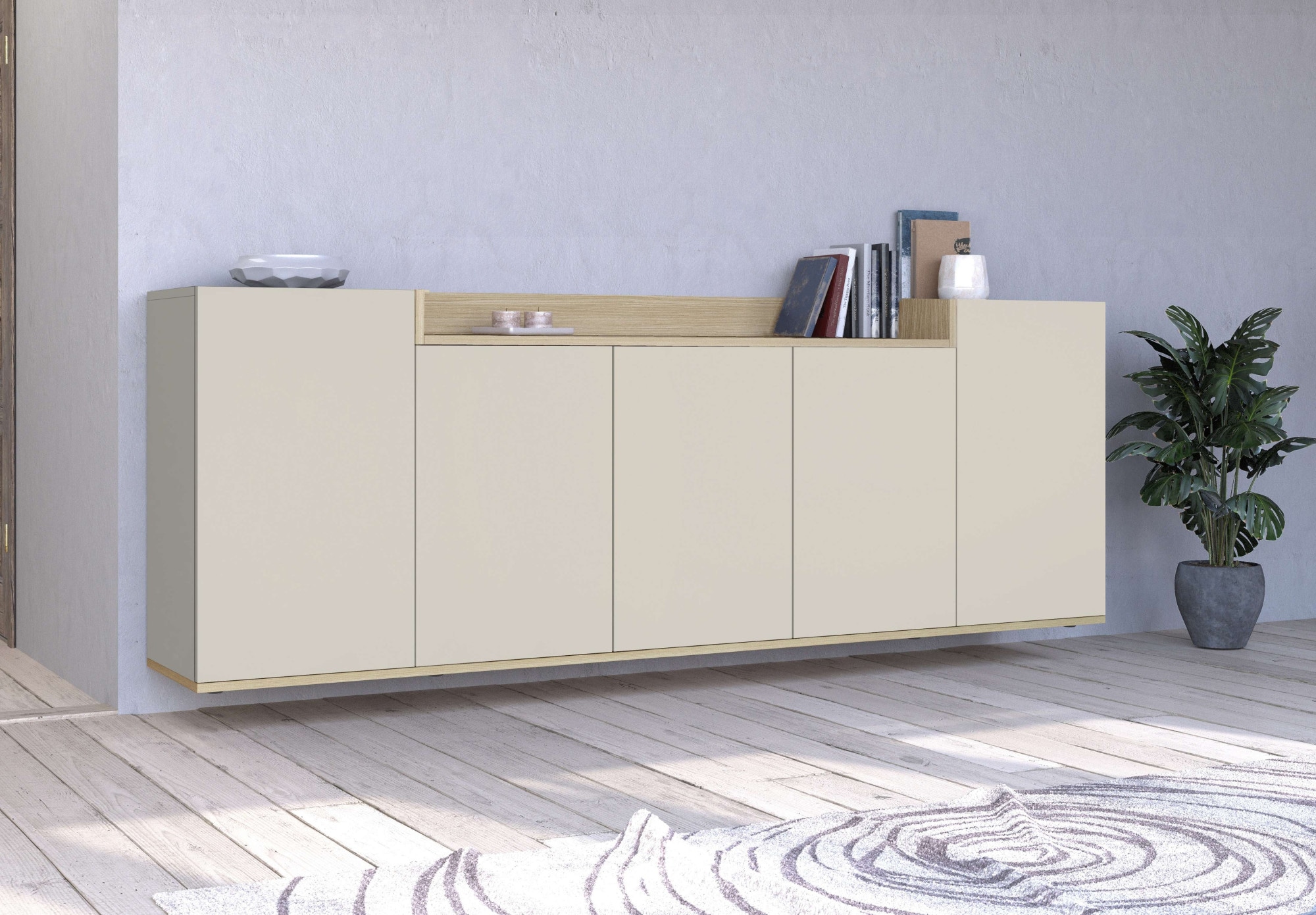 OTTO home Sideboard »BOLSENA, Kommode, Schrank,Lowboard mit 8 Fächer und offenes Ablagefach« 1 Stk. tlg. stehend/hängend montierbar, Made in Italy, B/T/H: 200 × 35 × 71,2 cm