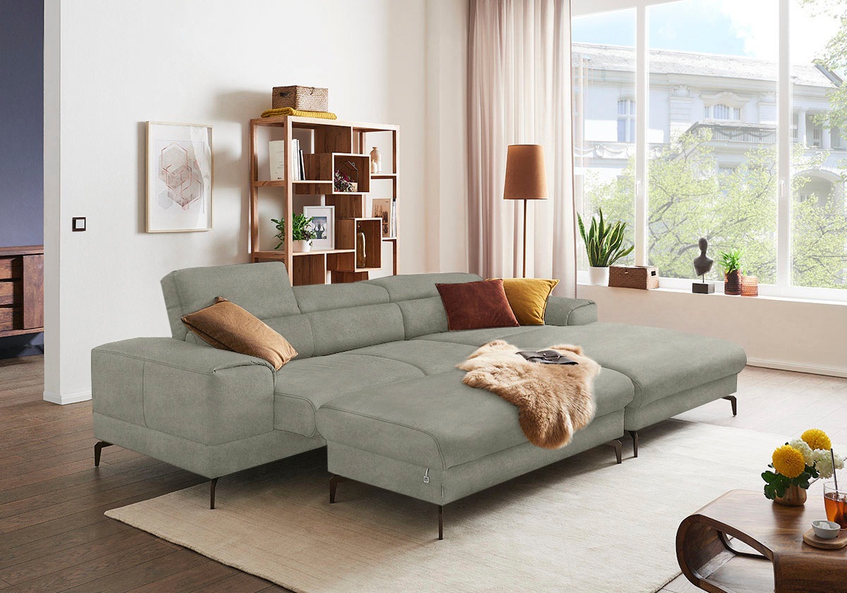W.SCHILLIG Ecksofa »piedroo, Designsofa mit tollem Sitzkomfort, elegant und bequem, L-Form«, Kopfteilverstellung, wahlweise mit Sitztiefenverstellung, Breite 303cm