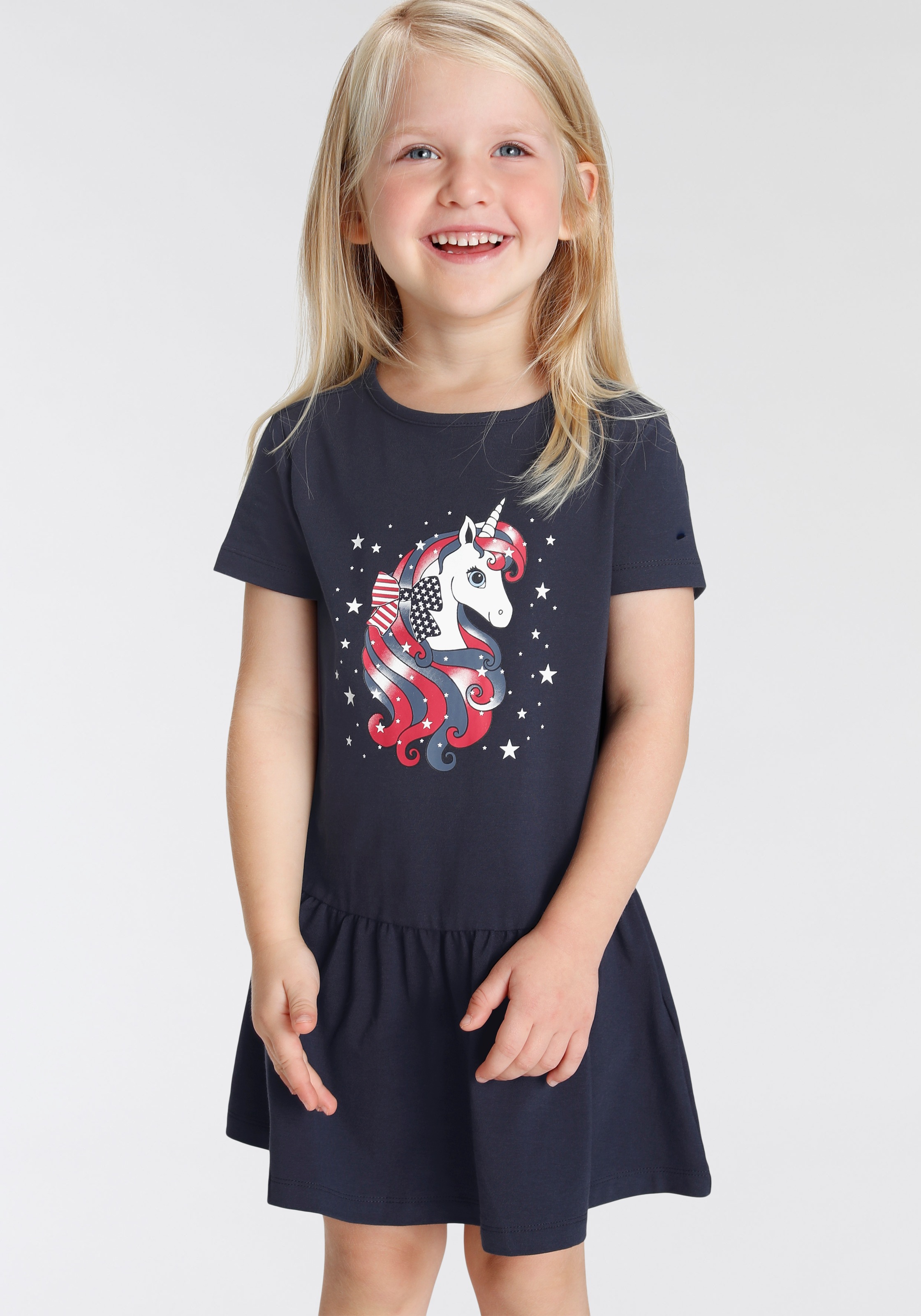 KIDSWORLD Jerseykleid »mit Einhorn« aus Baumwolle und Elasthan,  kurzärmelig