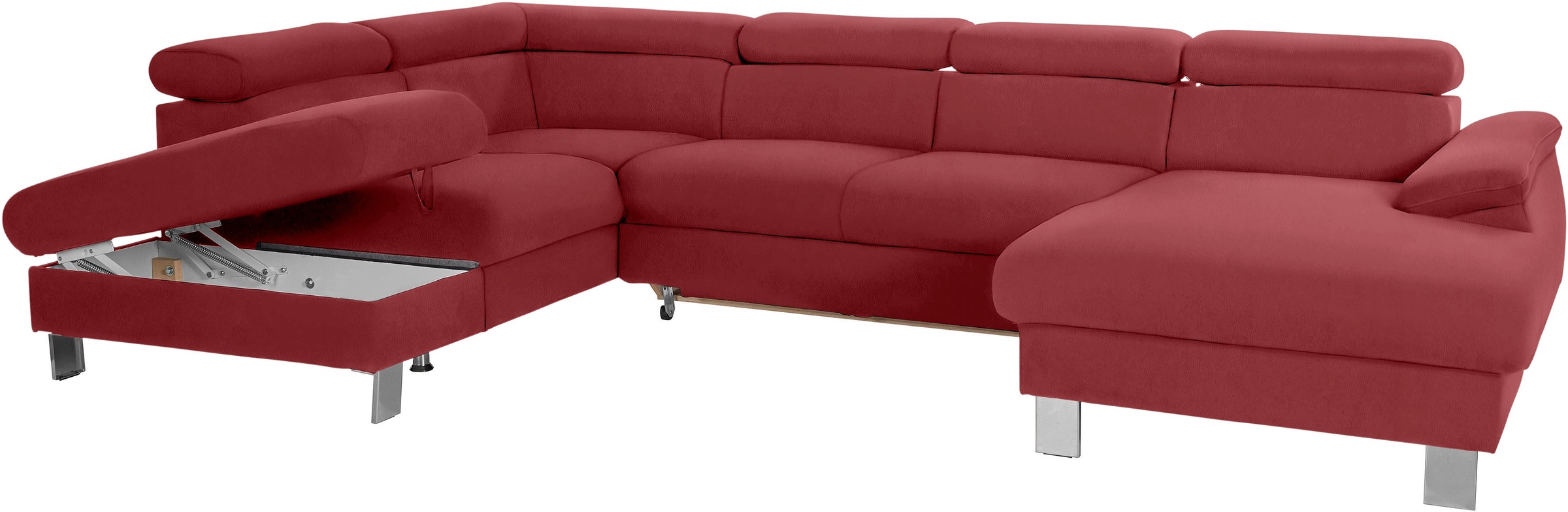COTTA Wohnlandschaft »Komaris U-Form, in Echtleder Pampas Madras, B: 320 cm« mit Kopfteilverstellung, optional Schlaffunktion, Bettkasten & Licht