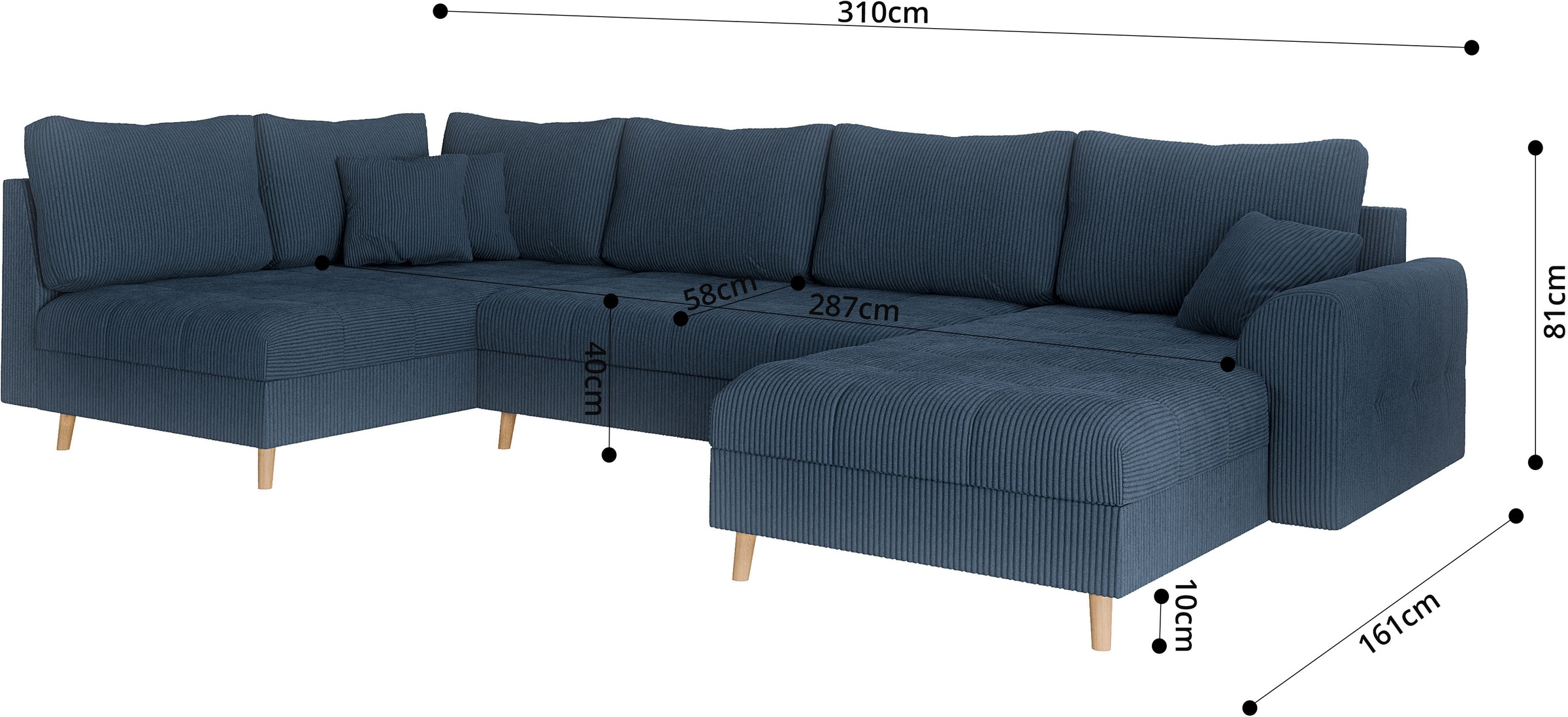 Home affaire Wohnlandschaft »CHARRE U-Form mit Ottomane, Maße B/T/H: 310/161/81 cm«, feine Steppung, lose Rücken- und Zierkissen, auch in Cord und Bouclé