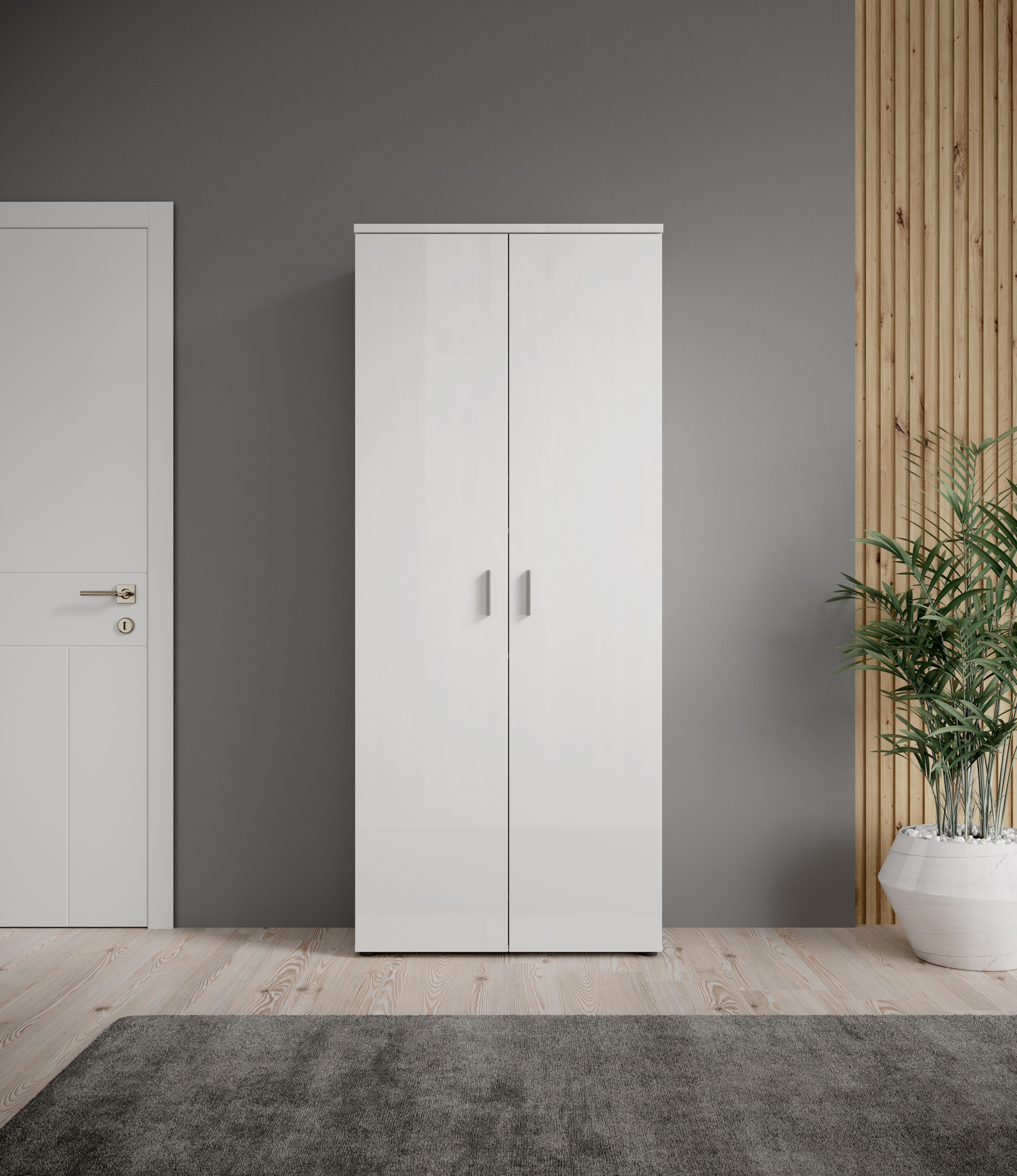 HBZ Schuhschrank »Lincoln weiß Glanz, BxHxT 80x190x35 cm«, (1 St.), Schuhschrank mit 2 Türen, 9 Einlegeböden, 2 feste Böden