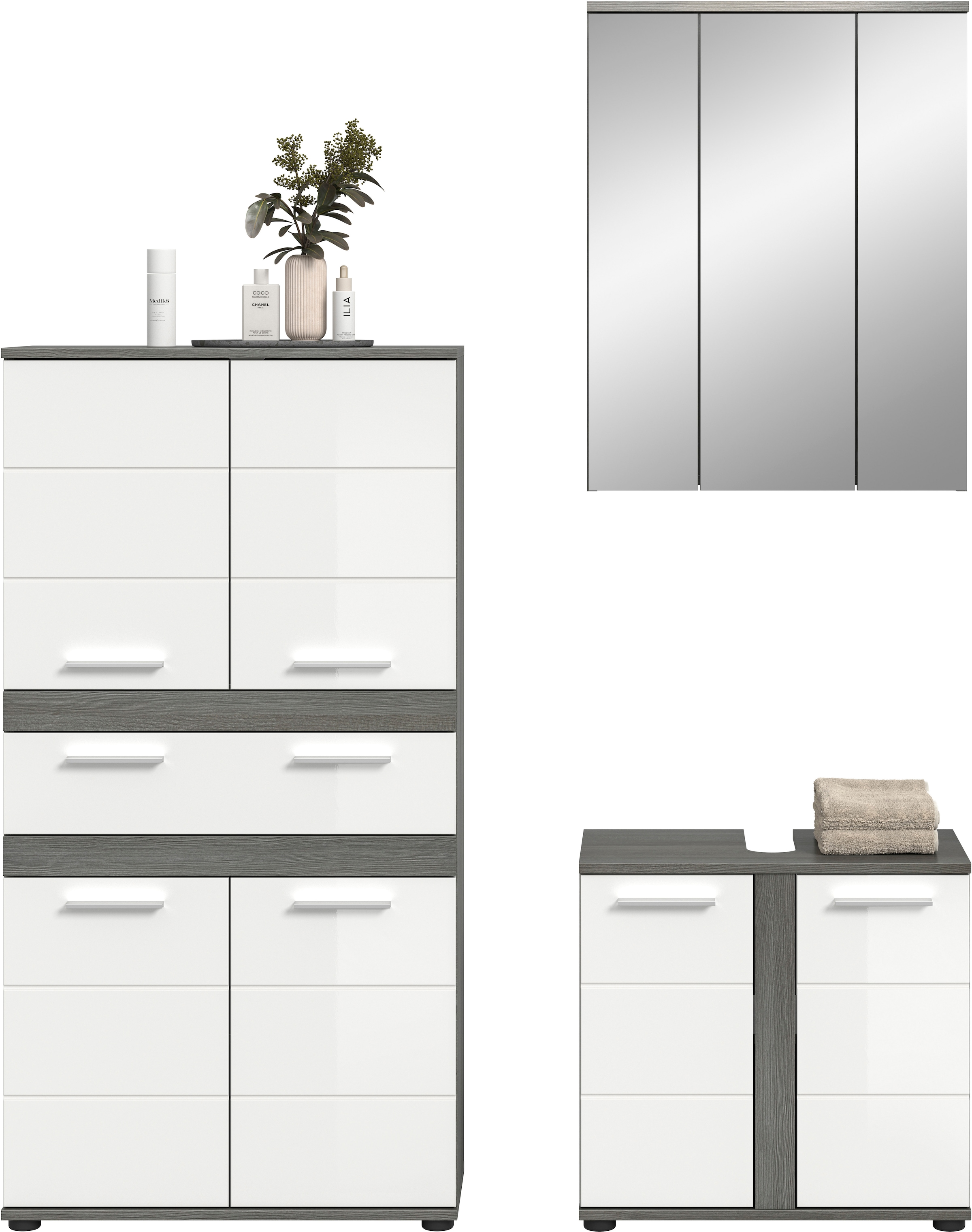 welltime Badmöbel-Set »LUCCA, 3-tlg. Badkombination, viel Stauraum, modernes Design« 3 Stk. tlg.